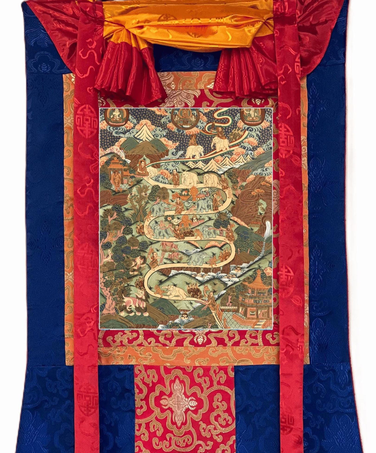 Hand-Painted Samatha Meditation Thangka  Nine Stage Elephant Path