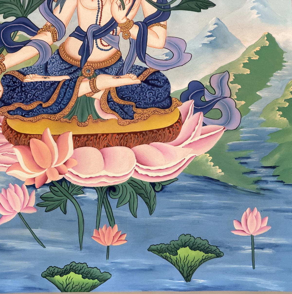 White Tara Newari Paubha Thangka, Hand-Painted Buddhist Art from Nepal, Silk Brocade Option