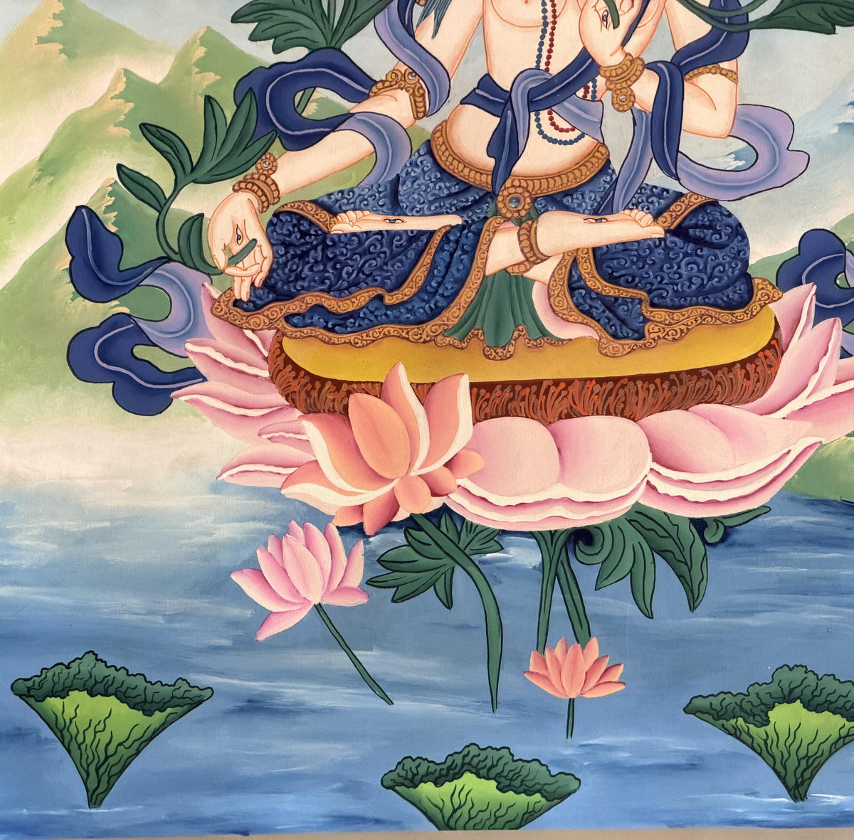White Tara Newari Paubha Thangka, Hand-Painted Buddhist Art from Nepal, Silk Brocade Option