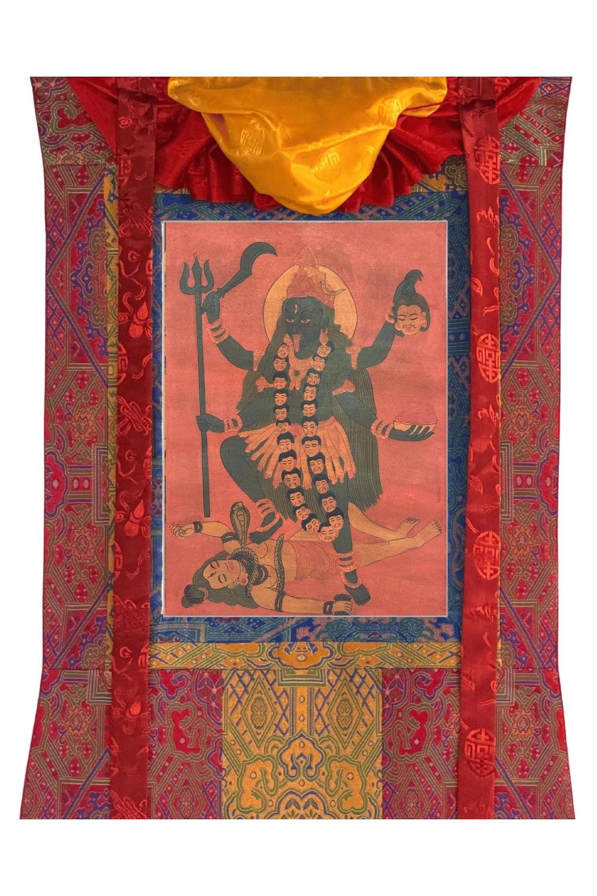 Goddess Kali Thangka Painting | Hand-Painted Hindu Art, Silk Framed