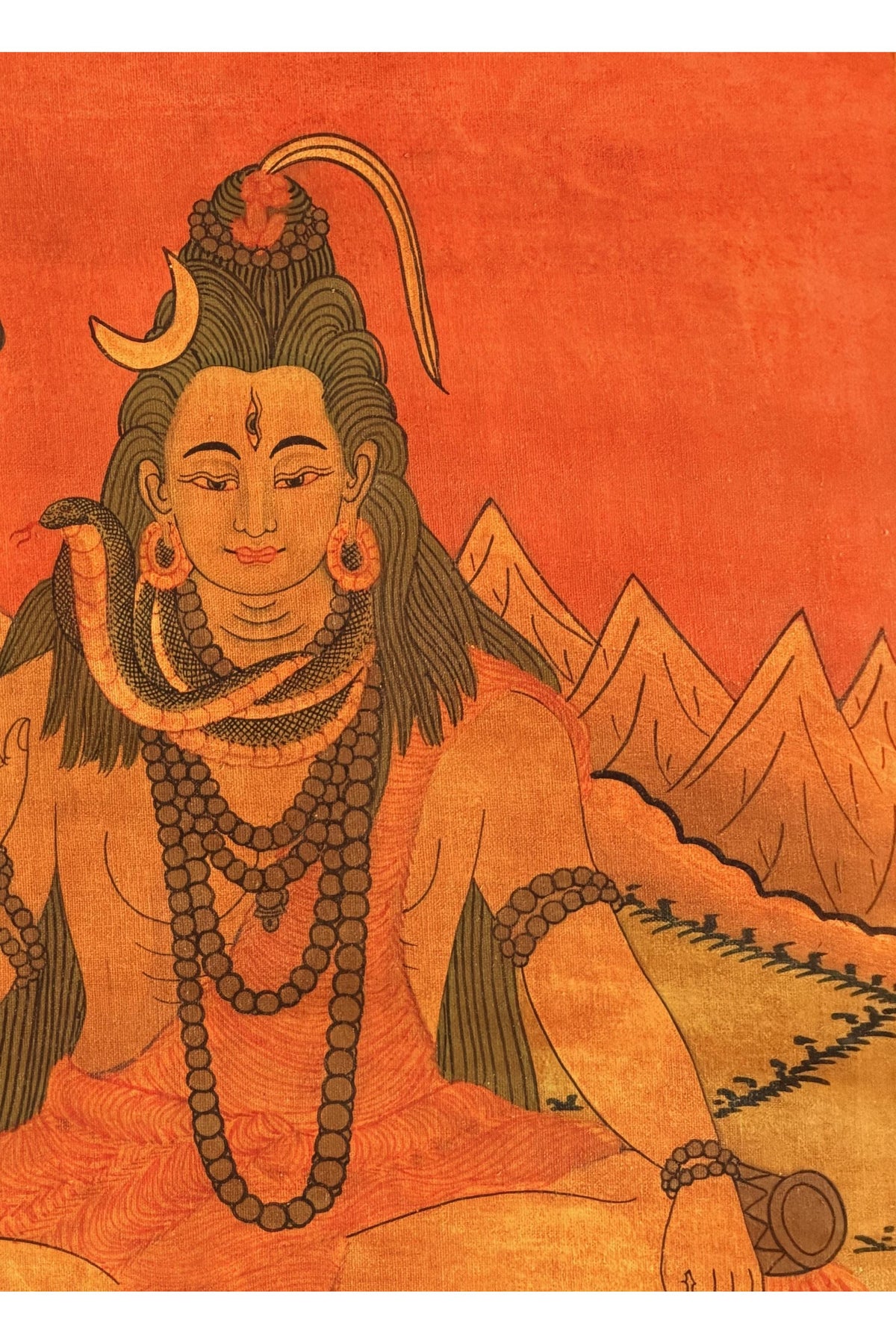 Oil-Varnished Lord Shiva Thangka, Mahadeva Hindu Painting with Silk Brocade, Hand-Painted in Nepal