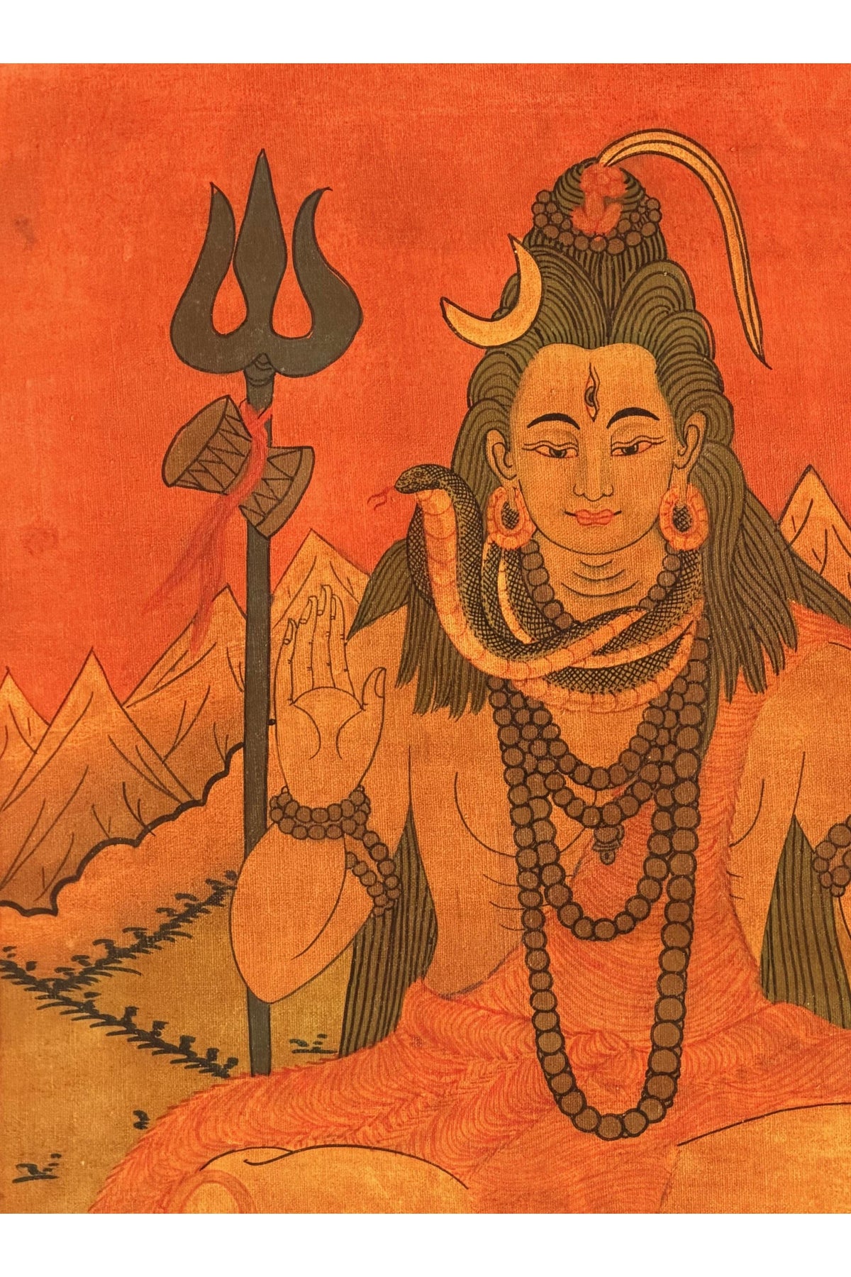 Oil-Varnished Lord Shiva Thangka, Mahadeva Hindu Painting with Silk Brocade, Hand-Painted in Nepal