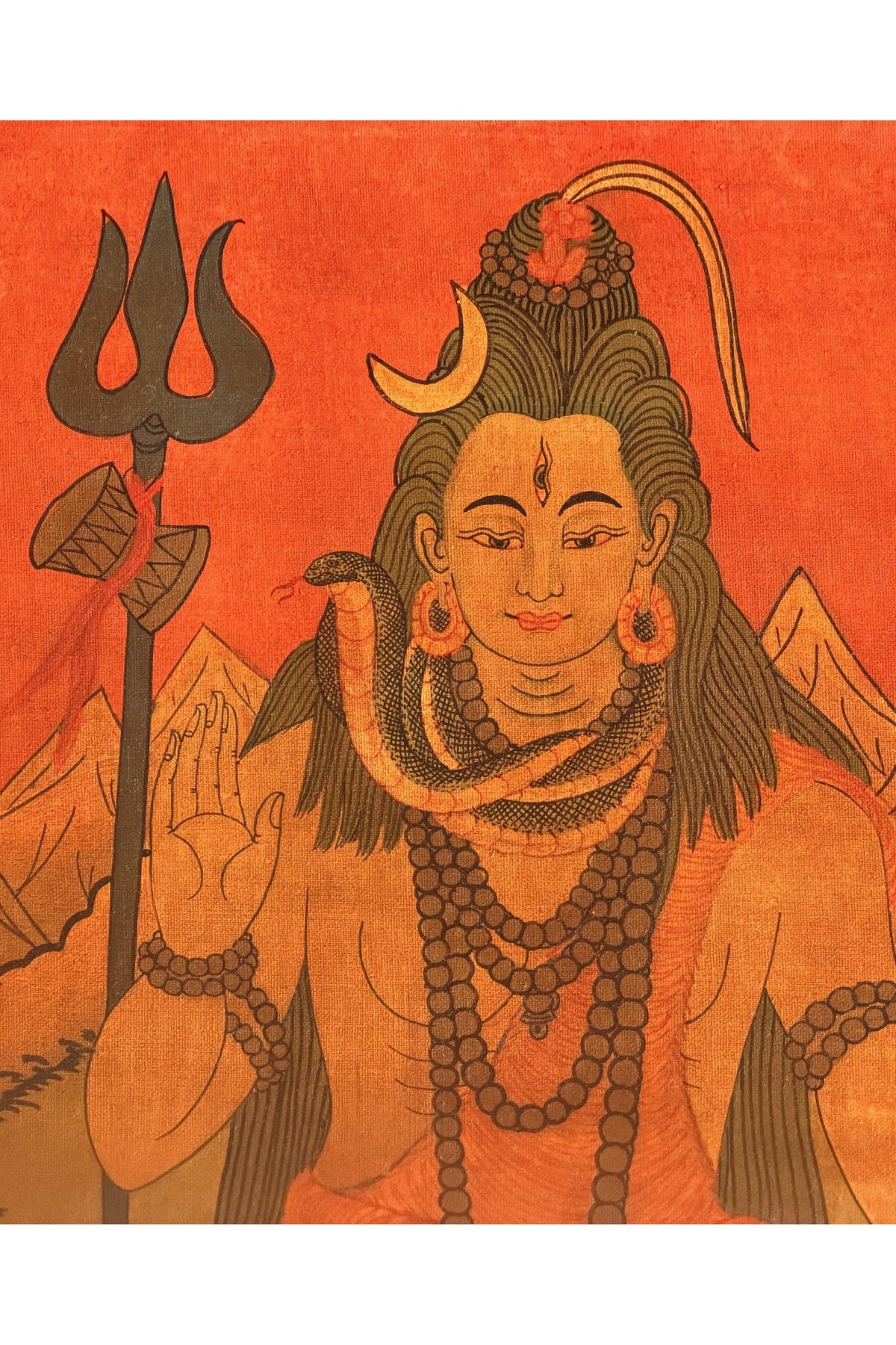 Oil-Varnished Lord Shiva Thangka, Mahadeva Hindu Painting with Silk Brocade, Hand-Painted in Nepal