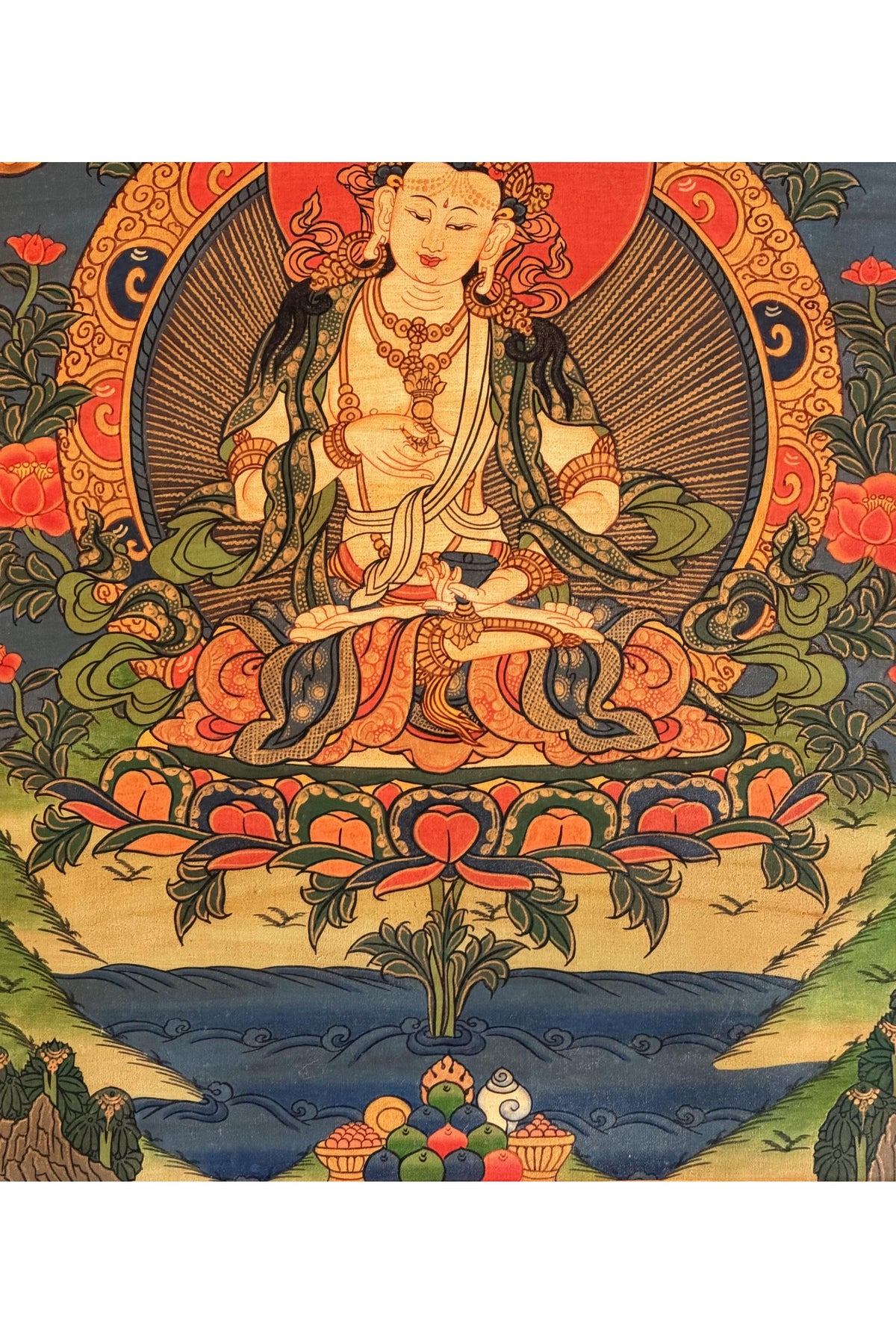 Oil-Varnished Vajrasattva Thangka, Dorje Sempa Tibetan Buddhist Purification Art with Silk Brocade, Hand-Painted in Nepal