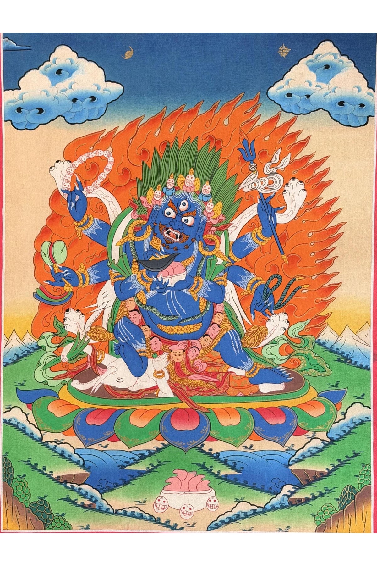 Six-Armed Mahakala Thangka Painting, Tibetan Buddhist Protector Art, Hand-Painted Nepal