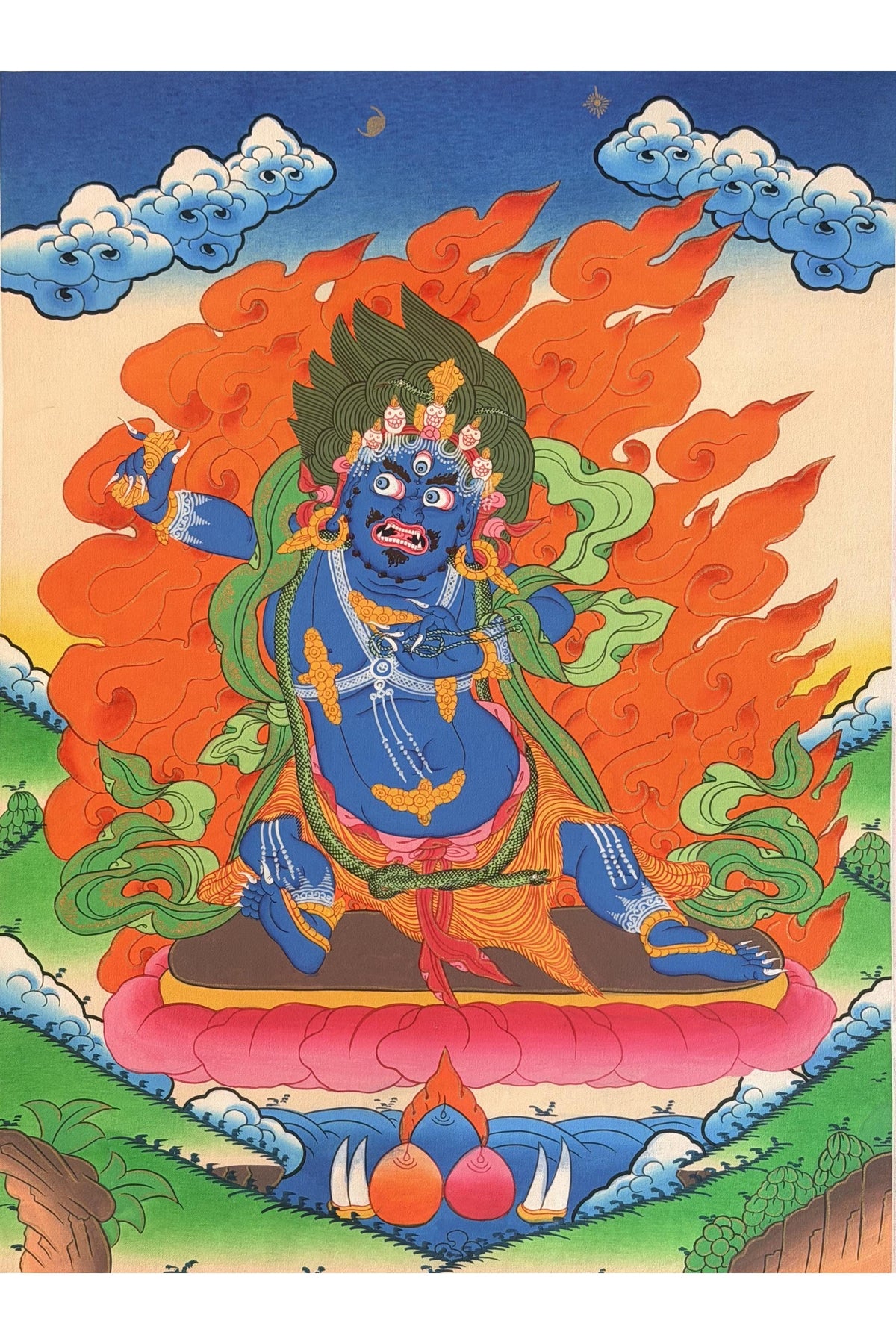 Vajrapani Thangka Painting, Tibetan Buddhist Protector Wall Art, Handmade in Nepal
