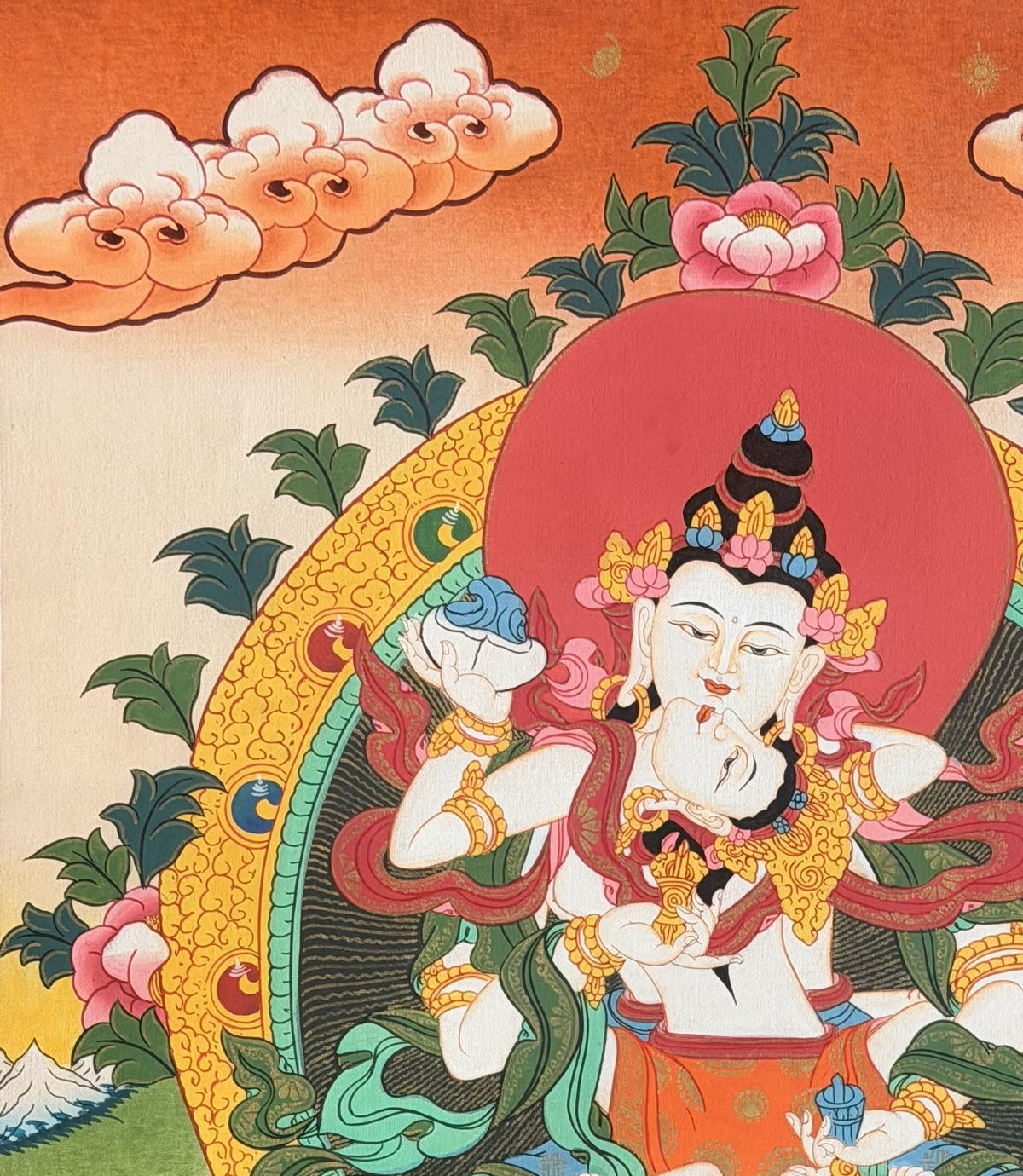 Vajrasattva Shakti Yab-Yum Thangka Painting, Tibetan Buddhist Tantric Art, Hand-Painted in Nepal