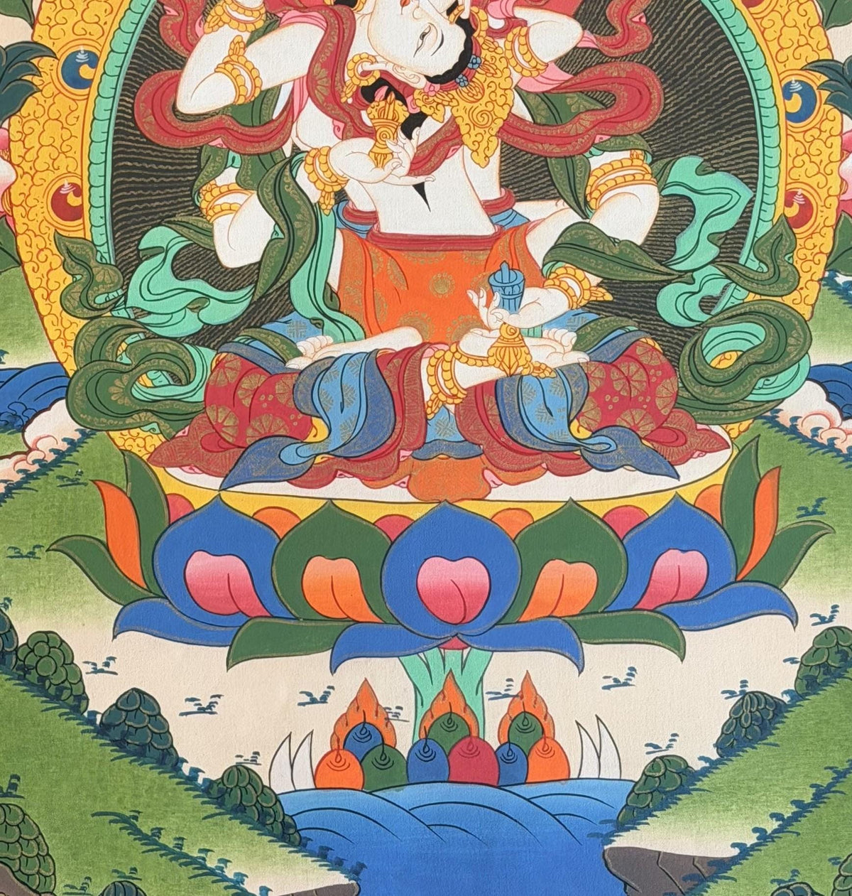 Vajrasattva Shakti Yab-Yum Thangka Painting, Tibetan Buddhist Tantric Art, Hand-Painted in Nepal