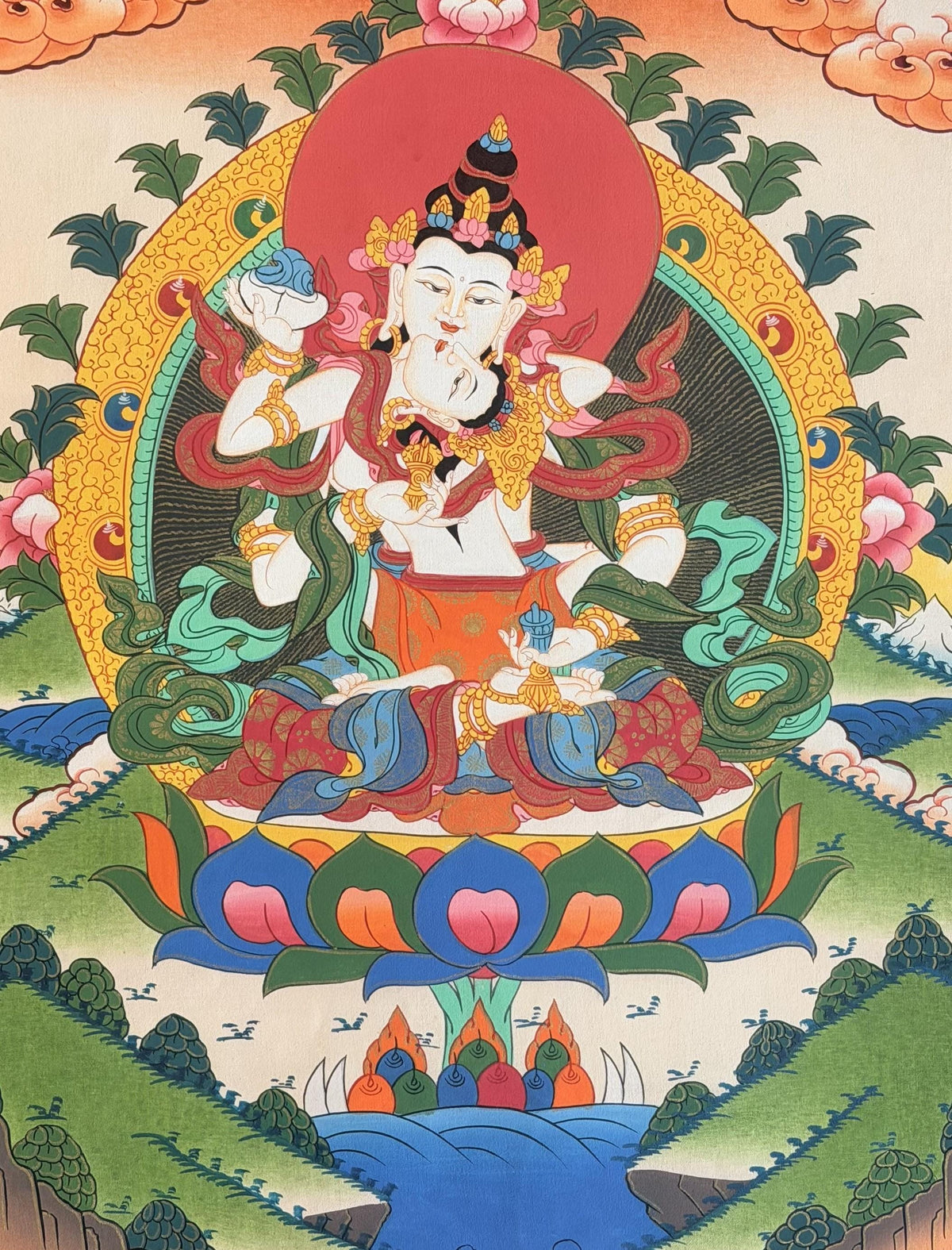 Vajrasattva Shakti Yab-Yum Thangka Painting, Tibetan Buddhist Tantric Art, Hand-Painted in Nepal