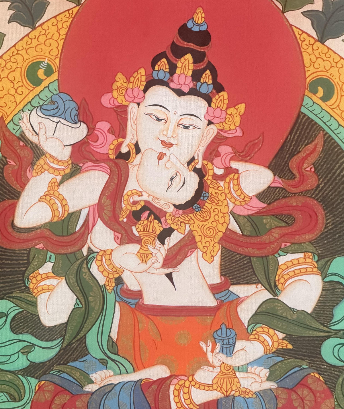 Vajrasattva Shakti Yab-Yum Thangka Painting, Tibetan Buddhist Tantric Art, Hand-Painted in Nepal
