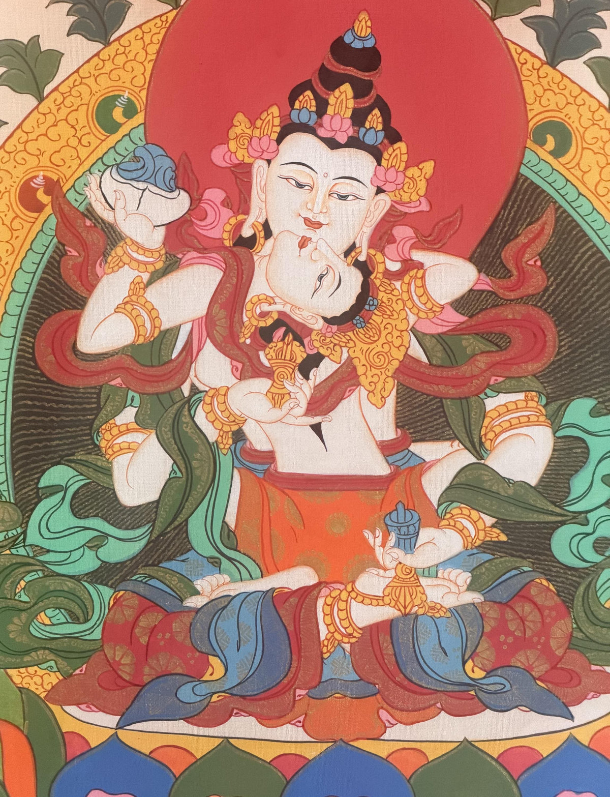 Vajrasattva Shakti Yab-Yum Thangka Painting, Tibetan Buddhist Tantric Art, Hand-Painted in Nepal
