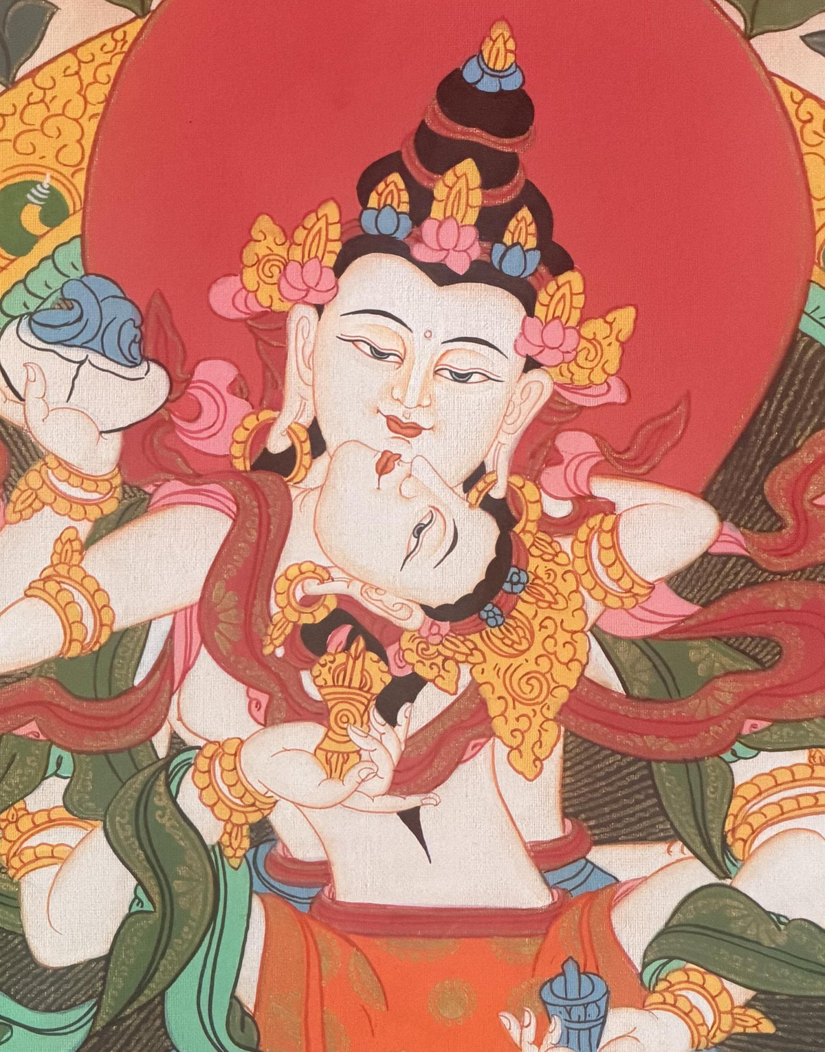 Vajrasattva Shakti Yab-Yum Thangka Painting, Tibetan Buddhist Tantric Art, Hand-Painted in Nepal