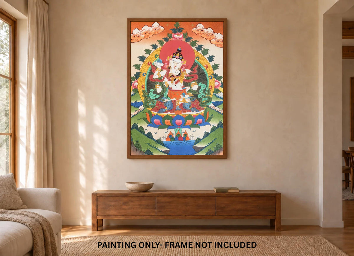 Vajrasattva Shakti Yab-Yum Thangka Painting, Tibetan Buddhist Tantric Art, Hand-Painted in Nepal