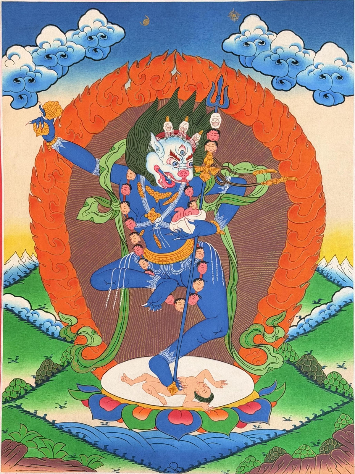 Lion-Face Dakini Simhamukhi Yogini Tibetan Thangka Painting  Hand-Painted Buddhist Art