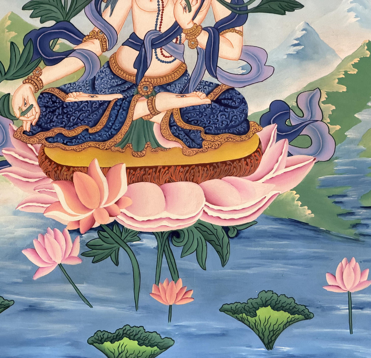 White Tara Newari Paubha Thangka, Hand-Painted Buddhist Art from Nepal, Silk Brocade Option