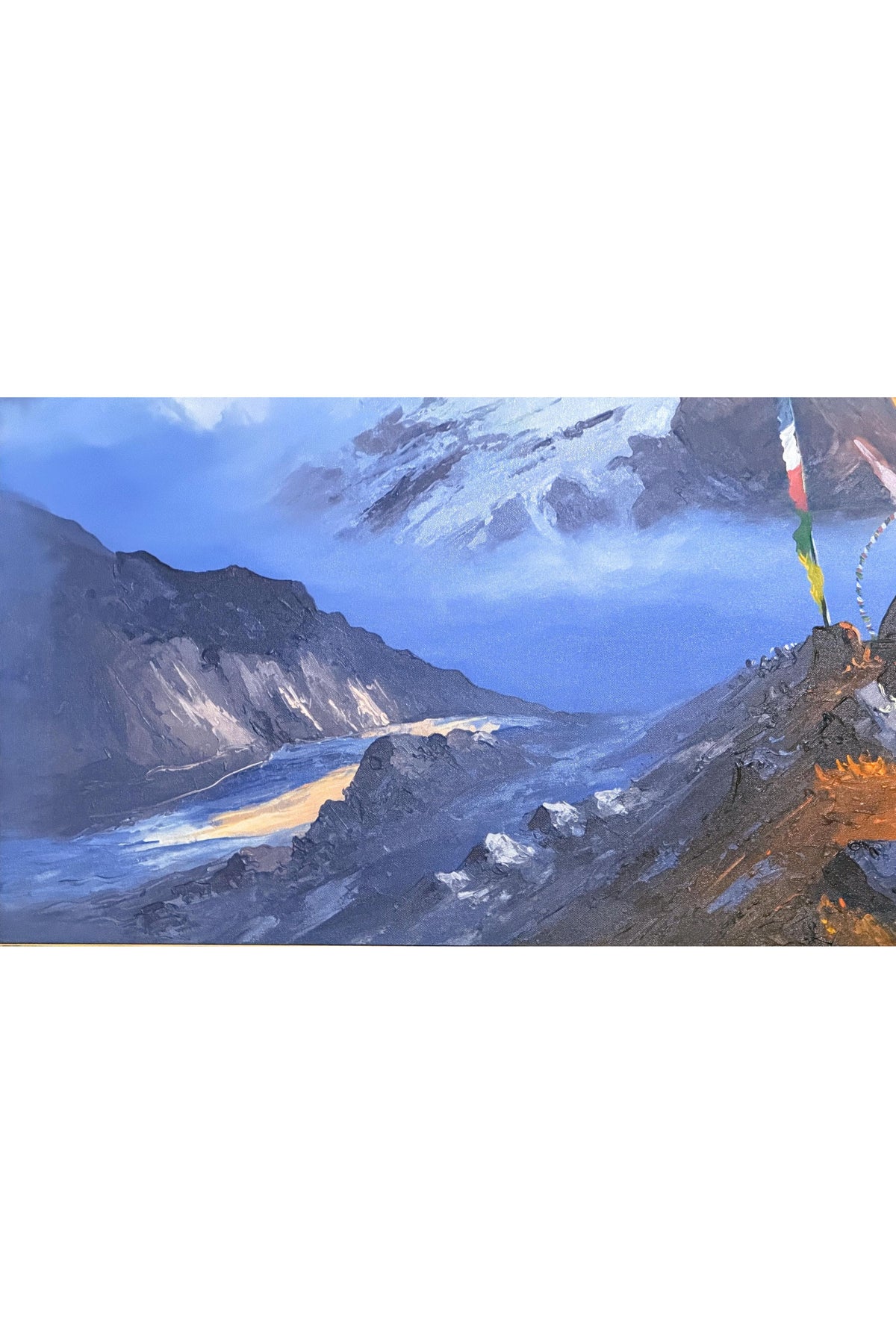 Mount Everest Sunrise Acrylic Painting on Canvas, Himalayan Landscape with Buddhist Stupa, 36 x 60 Inches