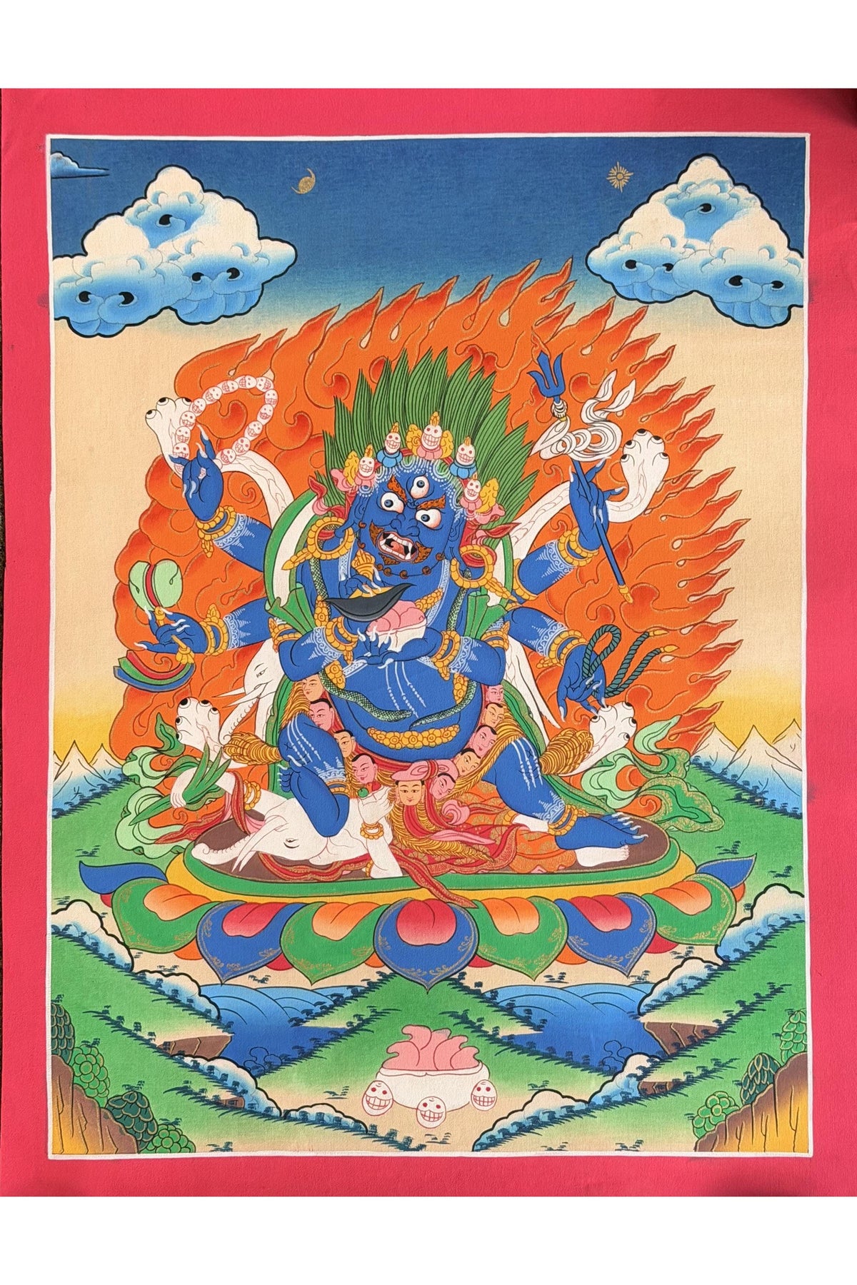 Six-Armed Mahakala Thangka Painting, Tibetan Buddhist Protector Art, Hand-Painted Nepal