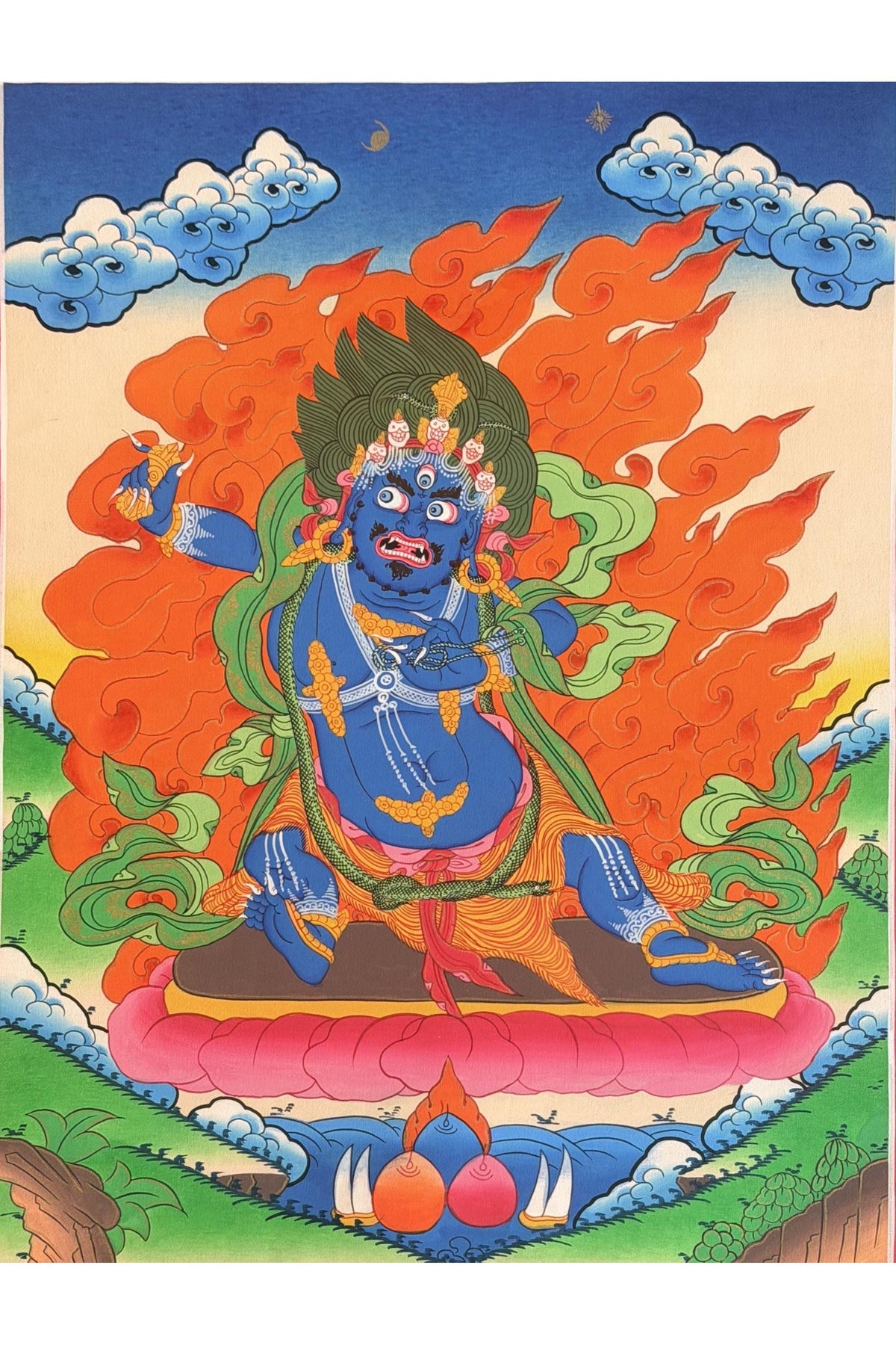 Vajrapani Thangka Painting, Tibetan Buddhist Protector Wall Art, Handmade in Nepal