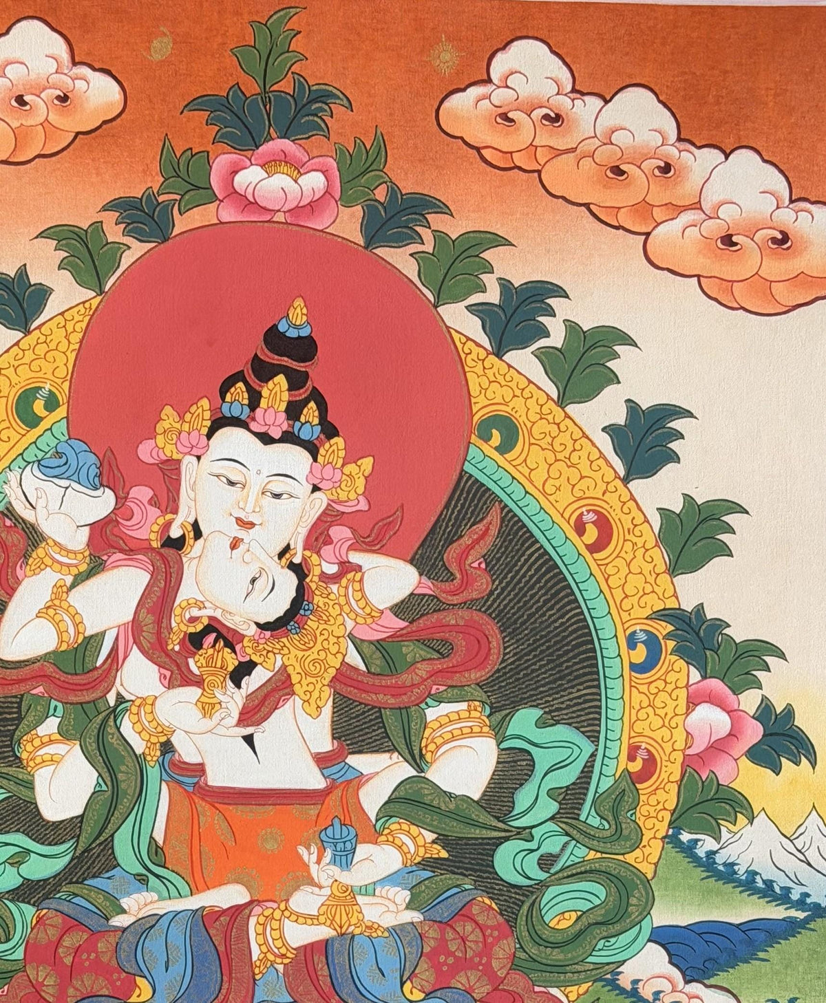 Vajrasattva Shakti Yab-Yum Thangka Painting, Tibetan Buddhist Tantric Art, Hand-Painted in Nepal