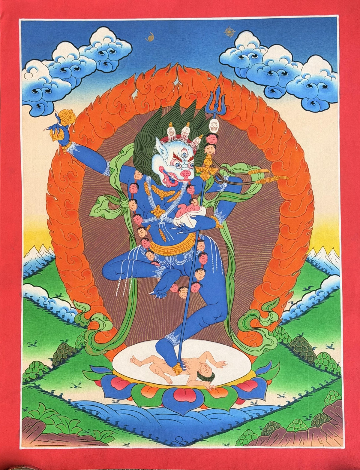 Lion-Face Dakini Simhamukhi Yogini Tibetan Thangka Painting  Hand-Painted Buddhist Art