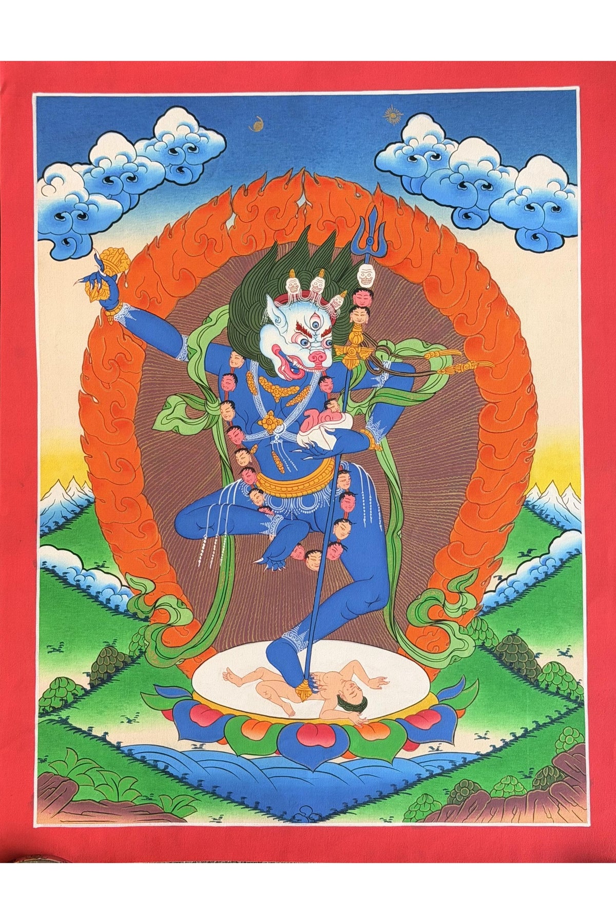 Lion-Face Dakini Simhamukhi Yogini Tibetan Thangka Painting  Hand-Painted Buddhist Art