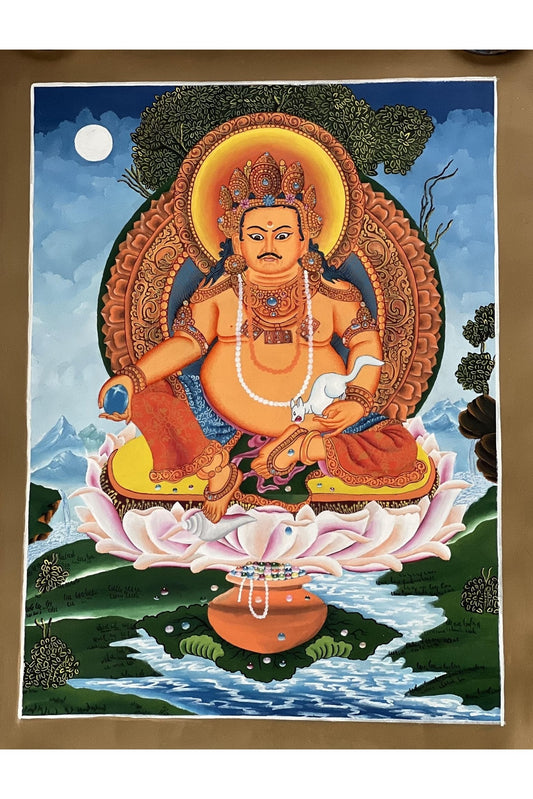 Jambhala/ Dzambhala/ Dzambala/ Zambala /Jambala/ Kubera God of Wealth Original Masterpiece Newari Paubha Art/ Thangka Painting - Tibetan Thangka Art