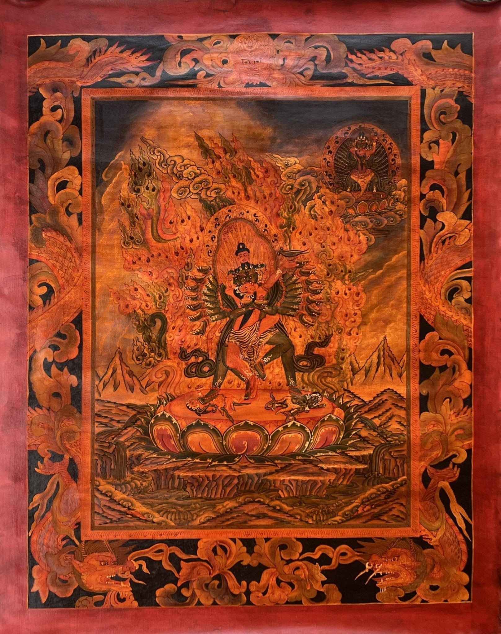 Kalachakra Deity with consort Kalacakri/Visvamata Old Oil - Varnished Original Masterpiece Newari Pauva Thangka Painting/ Kalacakra Tantra Art - Tibetan Thangka Art