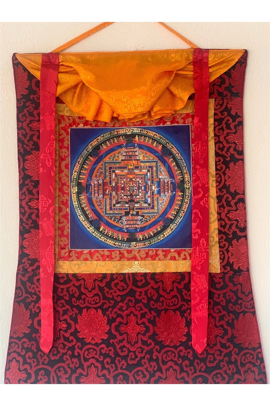 Kalachakra Mandala Wheel of Life High Quality Tibetan Thangka Painting Original Buddhist Art with Silk Brocade - Tibetan Thangka Art