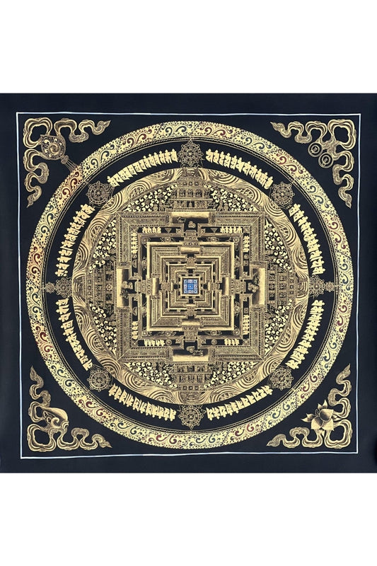 Kalachakra Mandala/ Wheel of Life/ Wheel of Time / Black and Gold High - Quality Masterpiece Tibetan Thangka Painting Original Meditation Art - Tibetan Thangka Art