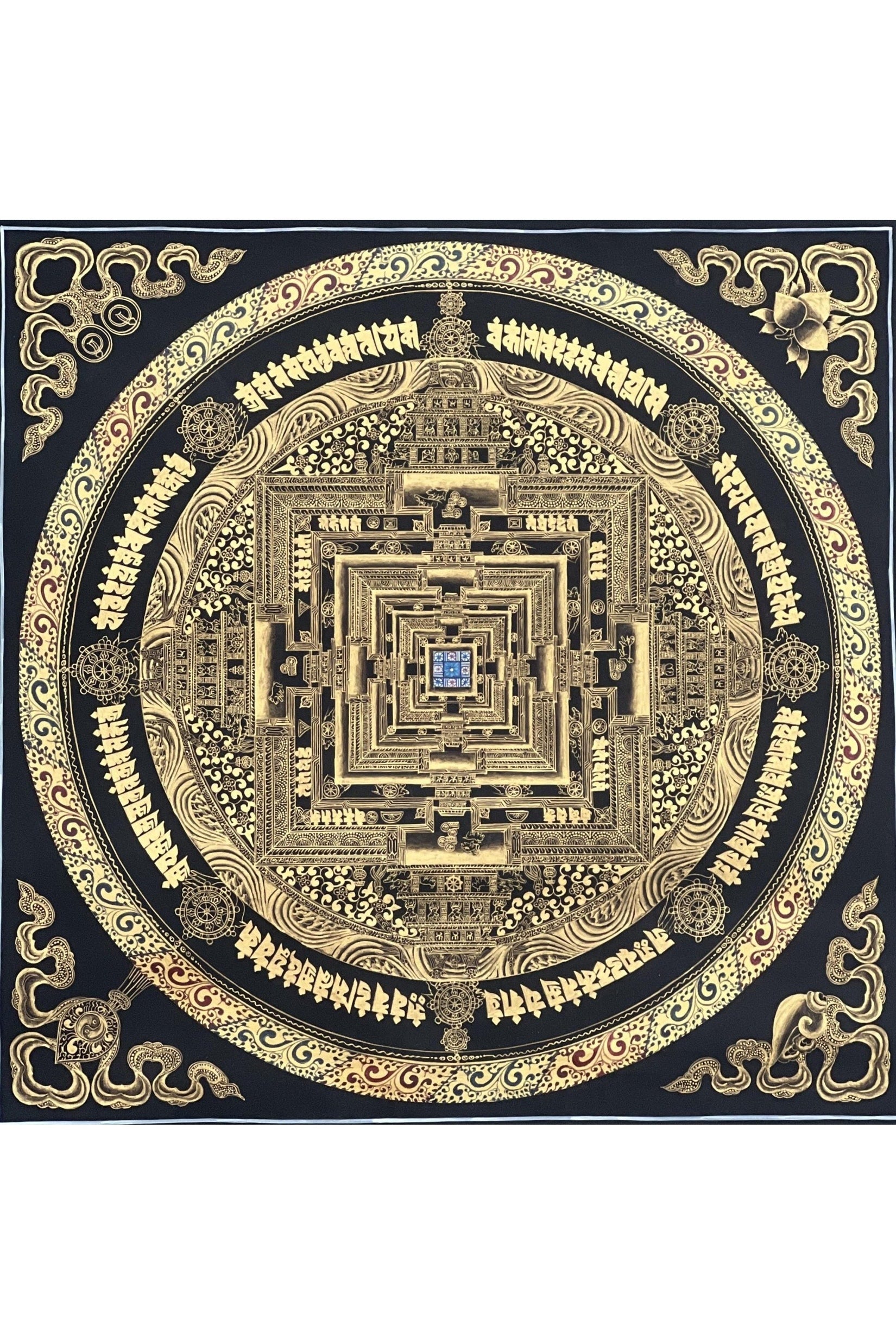 Kalachakra Mandala/ Wheel of Life/ Wheel of Time / Black and Gold High - Quality Masterpiece Tibetan Thangka Painting Original Meditation Art - Tibetan Thangka Art
