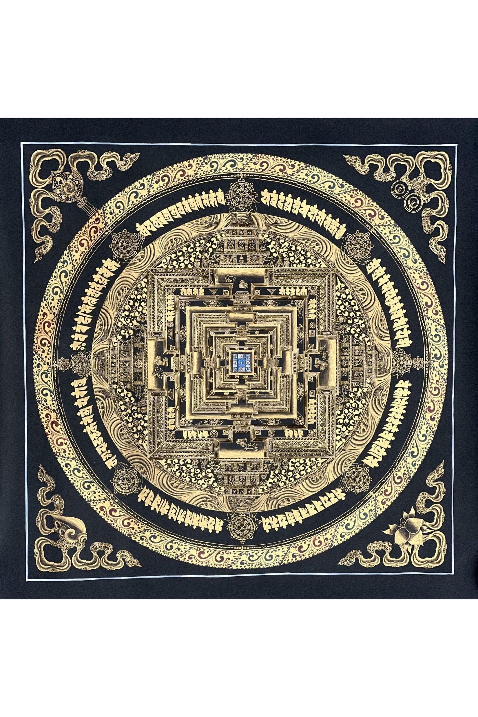 Kalachakra Mandala/ Wheel of Life/ Wheel of Time / Black and Gold High - Quality Masterpiece Tibetan Thangka Painting Original Meditation Art - Tibetan Thangka Art
