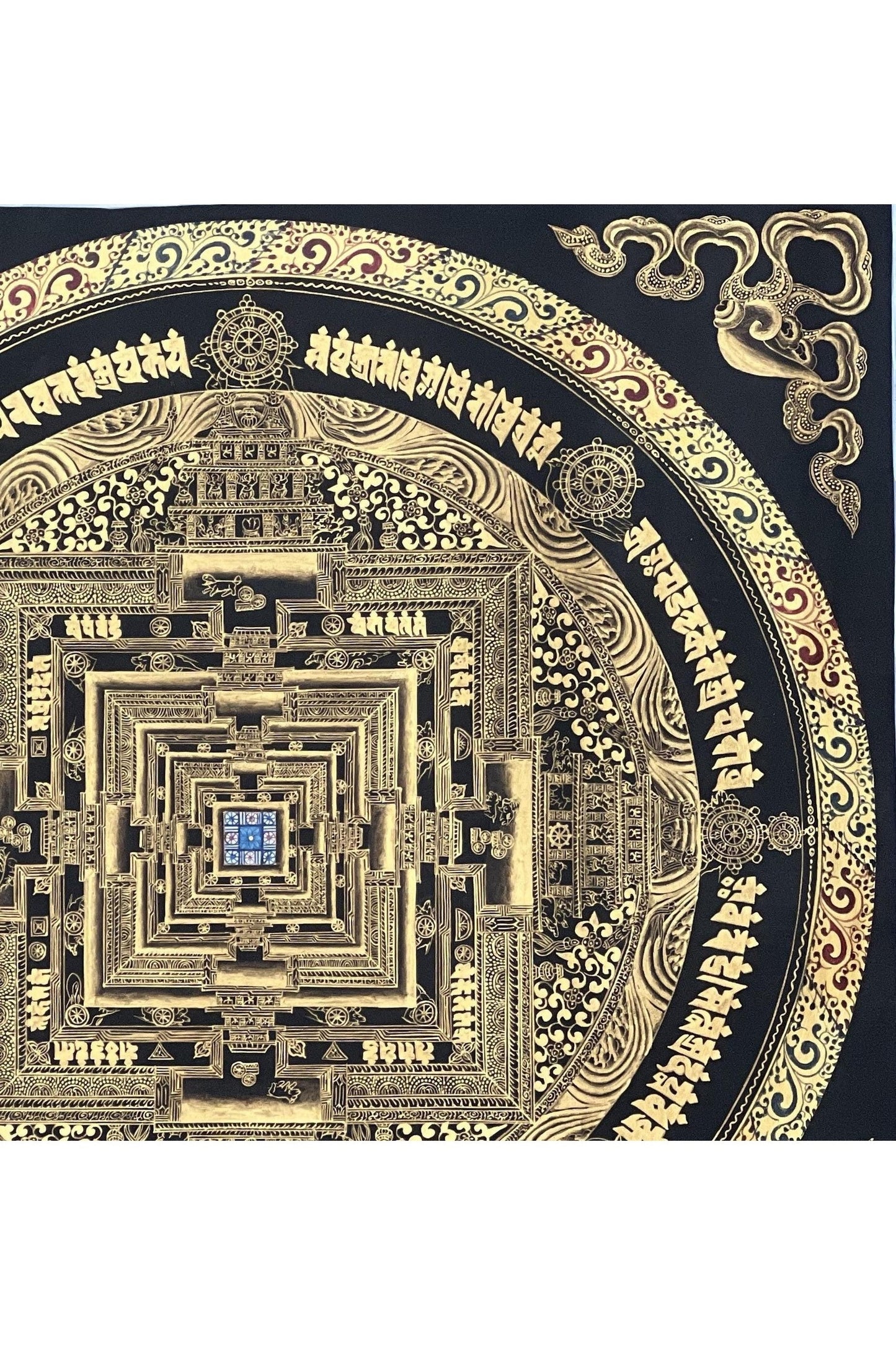 Kalachakra Mandala/ Wheel of Life/ Wheel of Time / Black and Gold High - Quality Masterpiece Tibetan Thangka Painting Original Meditation Art - Tibetan Thangka Art
