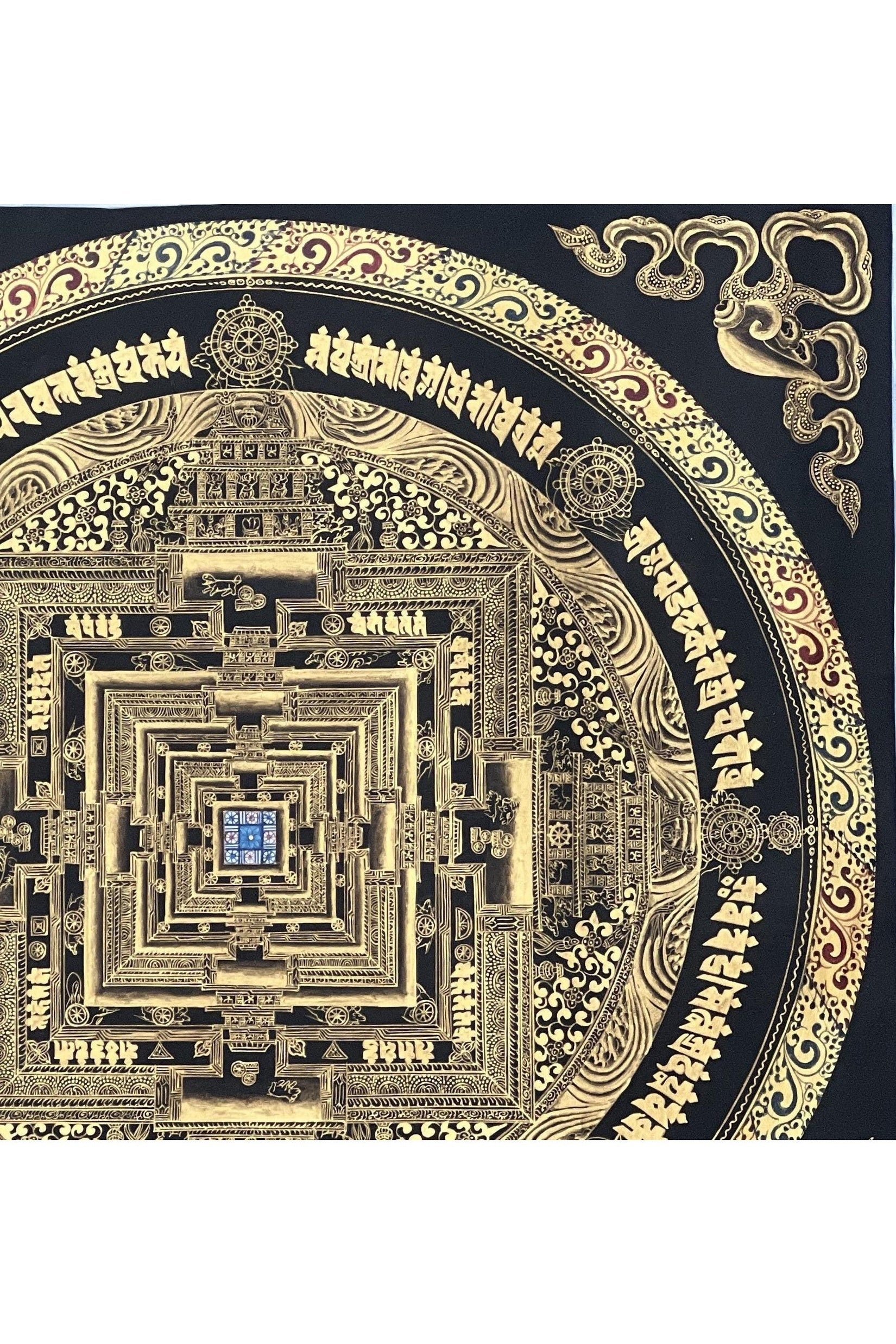Kalachakra Mandala/ Wheel of Life/ Wheel of Time / Black and Gold High - Quality Masterpiece Tibetan Thangka Painting Original Meditation Art - Tibetan Thangka Art