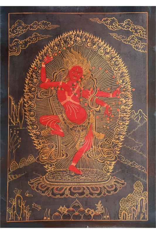 Kurukulla/ Kurukulle/ Mother Buddha Oil - Varnished Masterpiece Black and Gold Tibetan Thangka Painting/ Original Hand - Painting/ Tantra Art - Tibetan Thangka Art