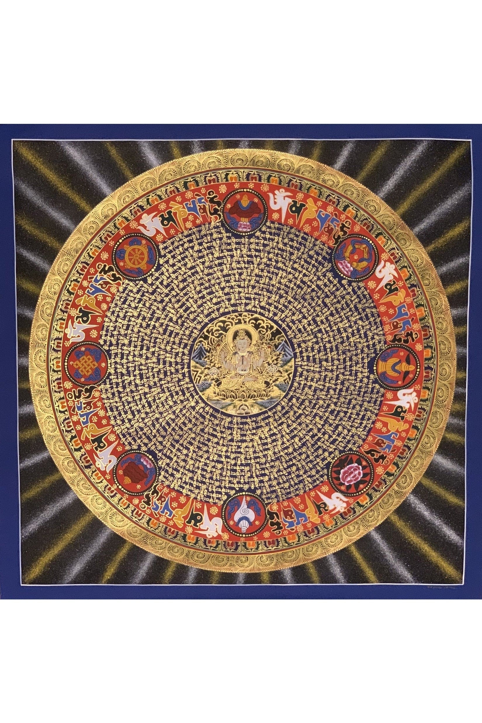 Large Chenrezig Mantra Mandala Tibetan Thangka Painting, Original Hand - Painted Art for Meditation, Healing, Home Décor - Tibetan Thangka Art