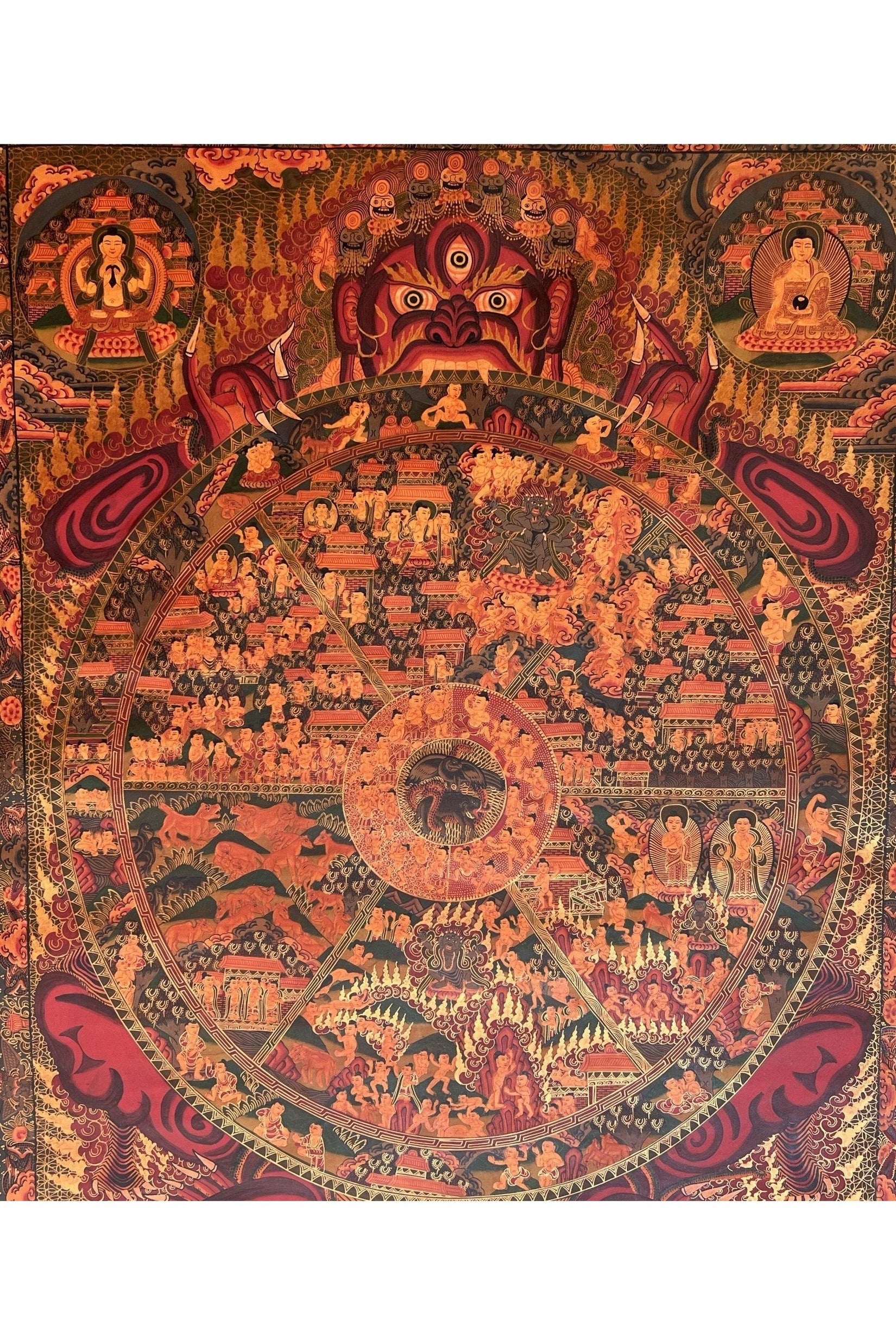 Large Masterpiece: Wheel of Life/Buddha Life/Riduk Mandala Original Oil - Varnished Tibetan Thangka Painting for Office, Home, and Shrine - Tibetan Thangka Art