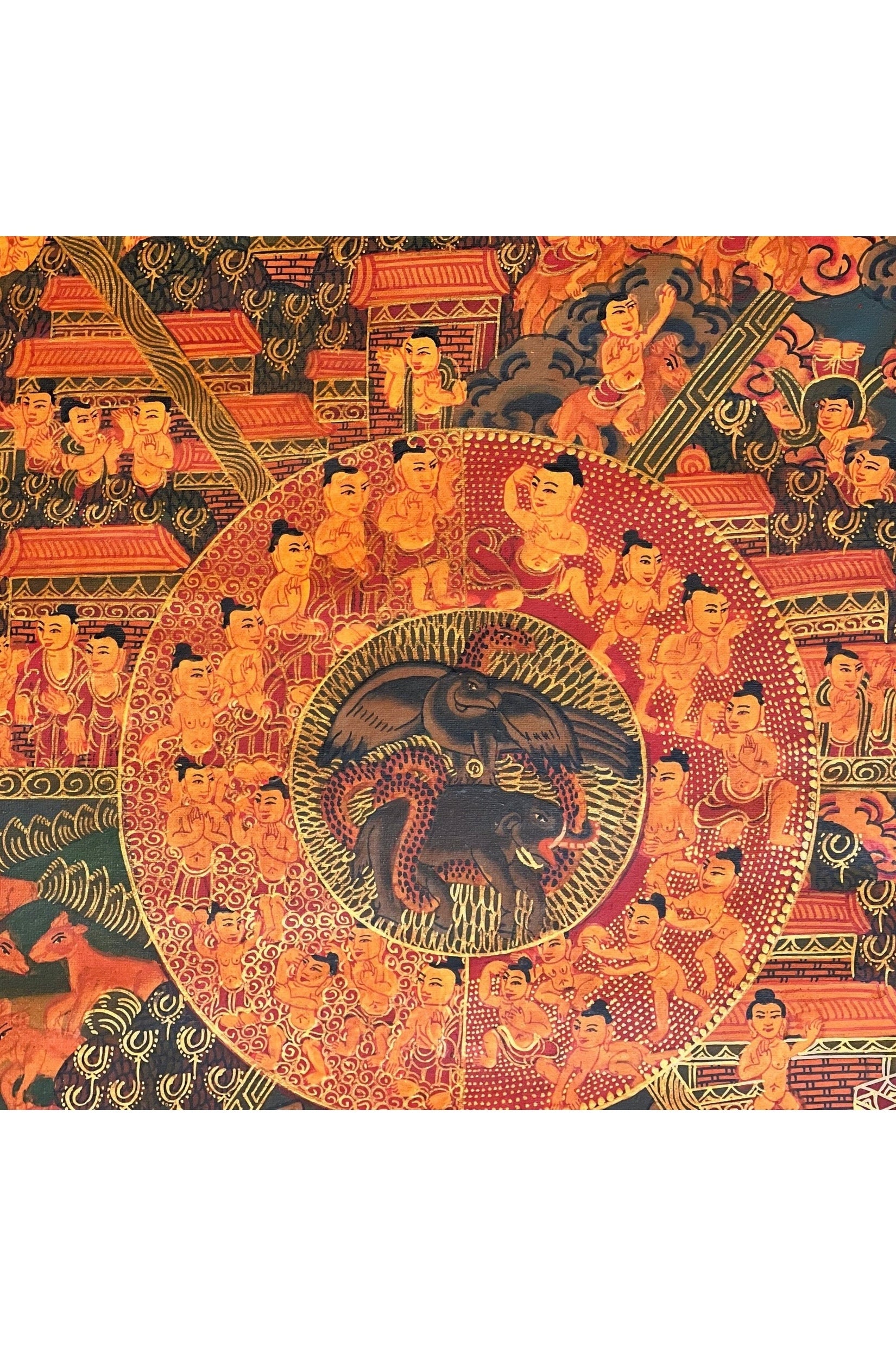 Large Masterpiece: Wheel of Life/Buddha Life/Riduk Mandala Original Oil - Varnished Tibetan Thangka Painting for Office, Home, and Shrine - Tibetan Thangka Art