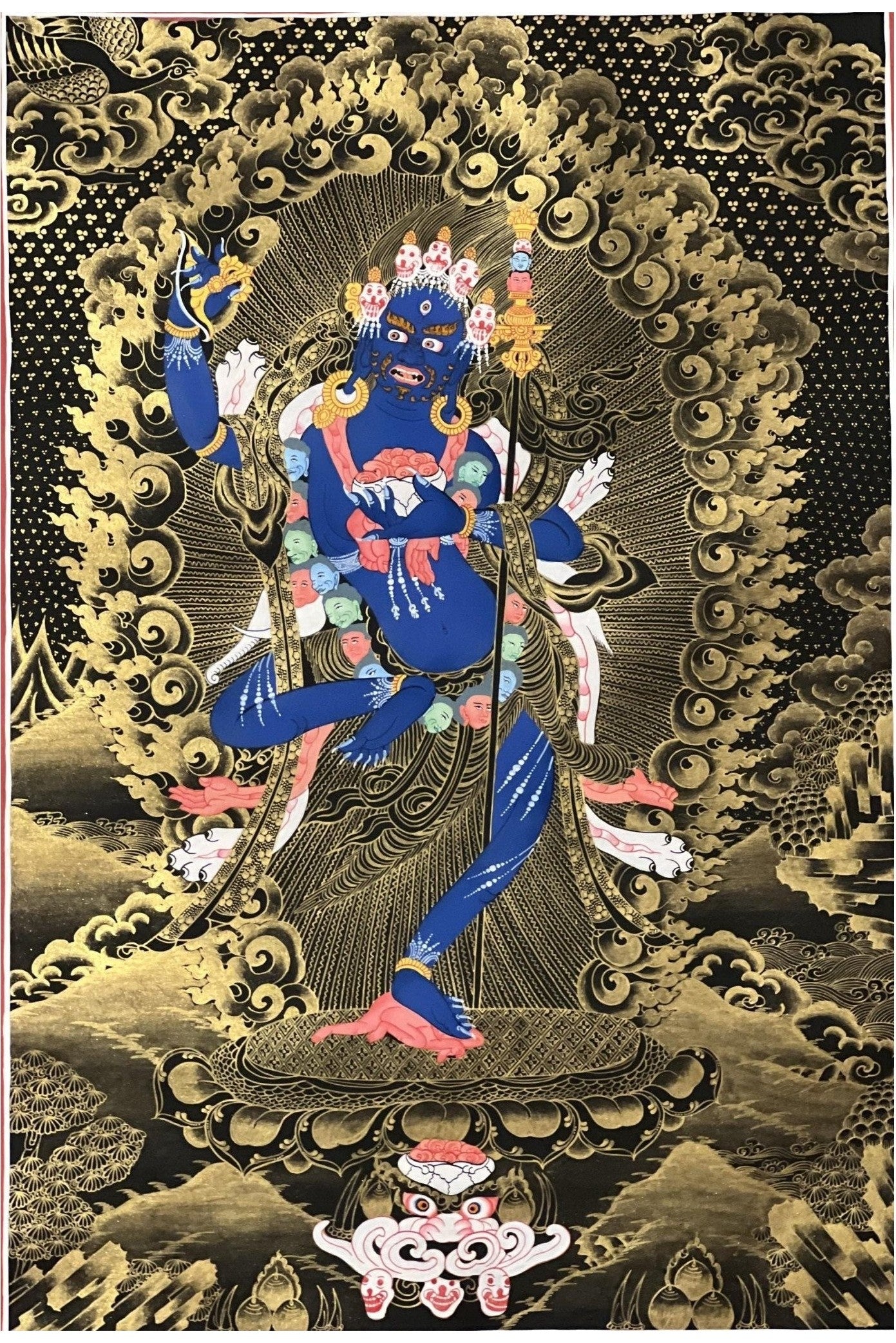 Lion Faced Dakini/ Simhamukhi/ Simhamukhi Yogini/ Female Buddha Black and Gold Original Hand - painted Tibetan Thangka for Meditation - Tibetan Thangka Art