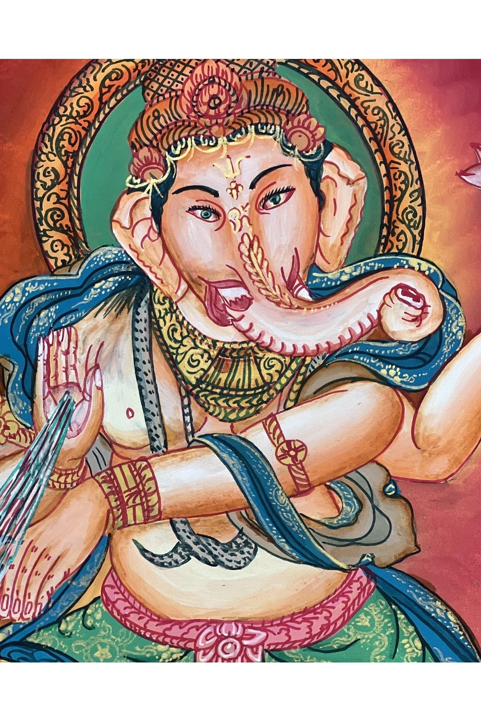 Lord Ganesha / Ganapati/Vinayaka/ Destroyer of Obstacle Newari Paubha/ Thangka Painting Original Masterpiece Hindu Art - Tibetan Thangka Art