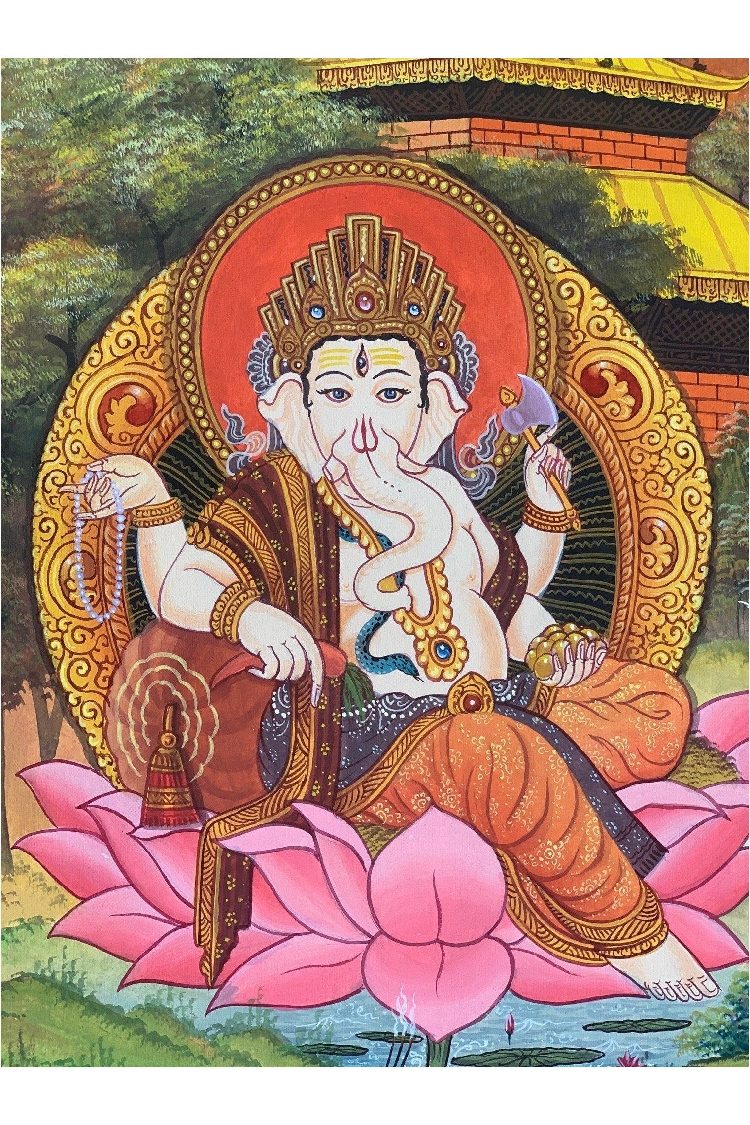 Lord Ganesha, Ganesh, Ganapati, Vinayaka, Hindu God, Master Quality Newari Paubha, Thangka Painting, Original Hand Painting/Art 15 x 20 - Inch - Tibetan Thangka Art