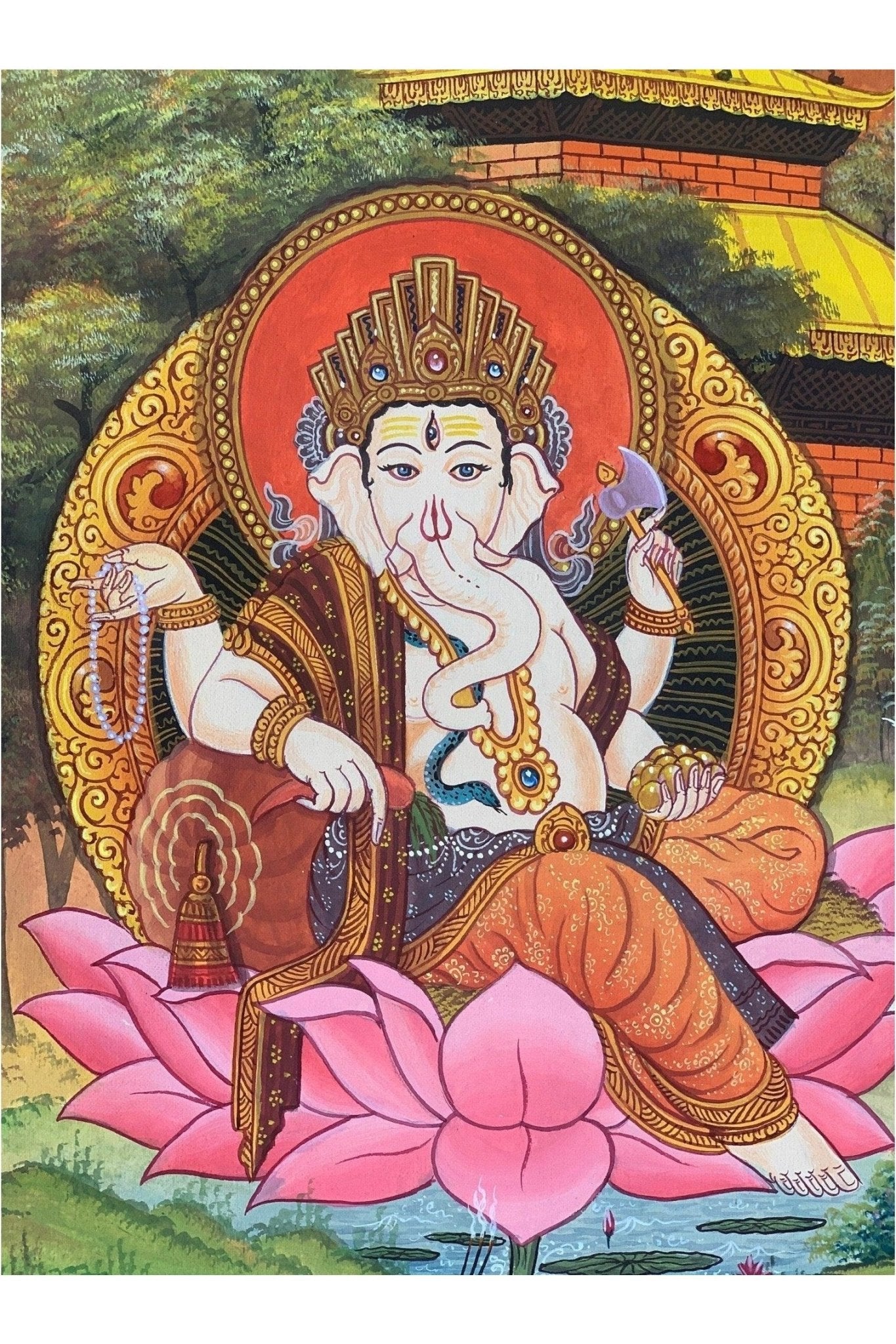 Lord Ganesha, Ganesh, Ganapati, Vinayaka, Hindu God, Master Quality Newari Paubha, Thangka Painting, Original Hand Painting/Art 15 x 20 - Inch - Tibetan Thangka Art