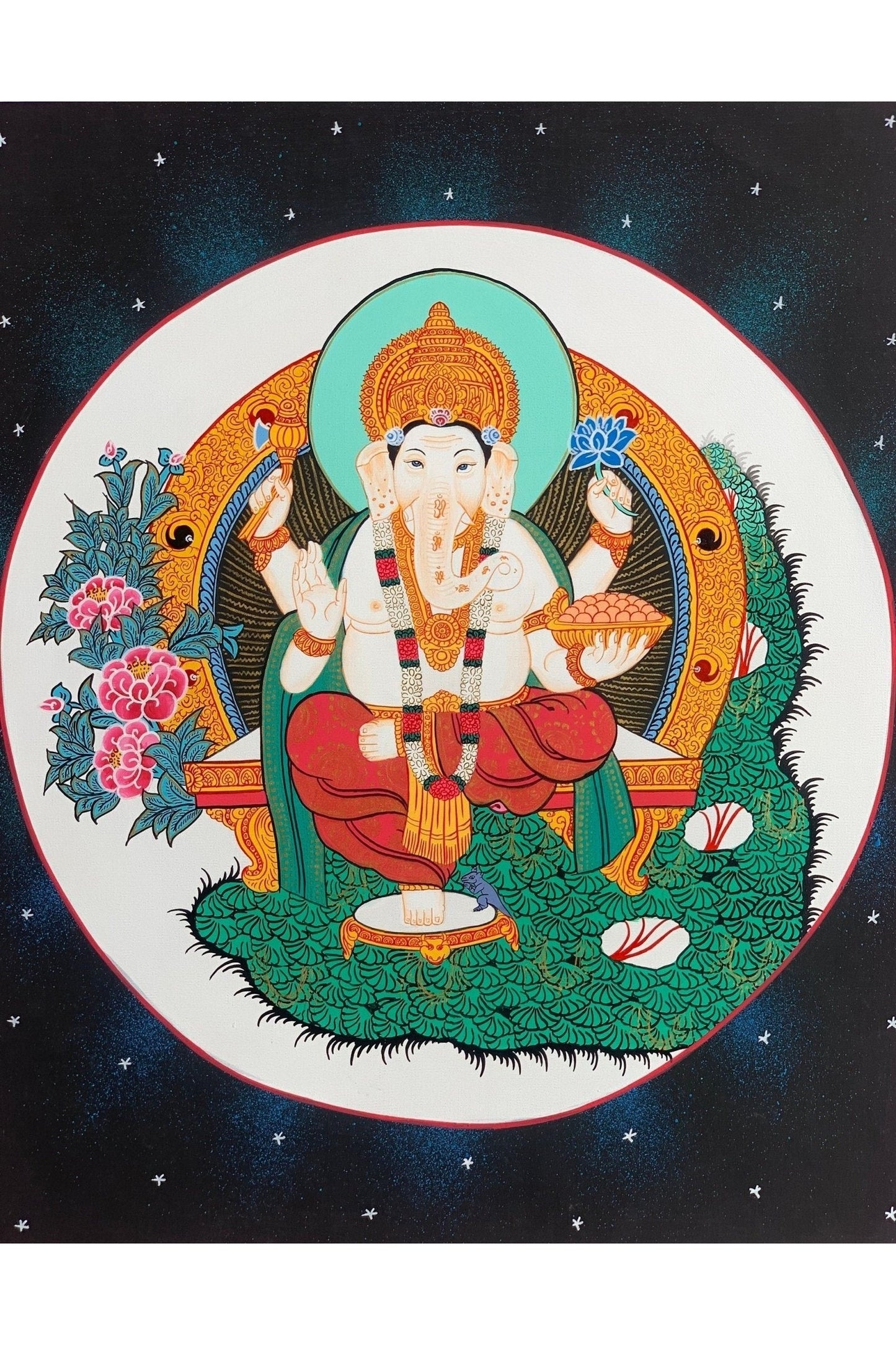 Lord Ganesha, Ganesh, Ganapati, Vinayaka, Thangka Painting, Hindu Buddhist, Original Art 11 x 14 - Inches - Tibetan Thangka Art