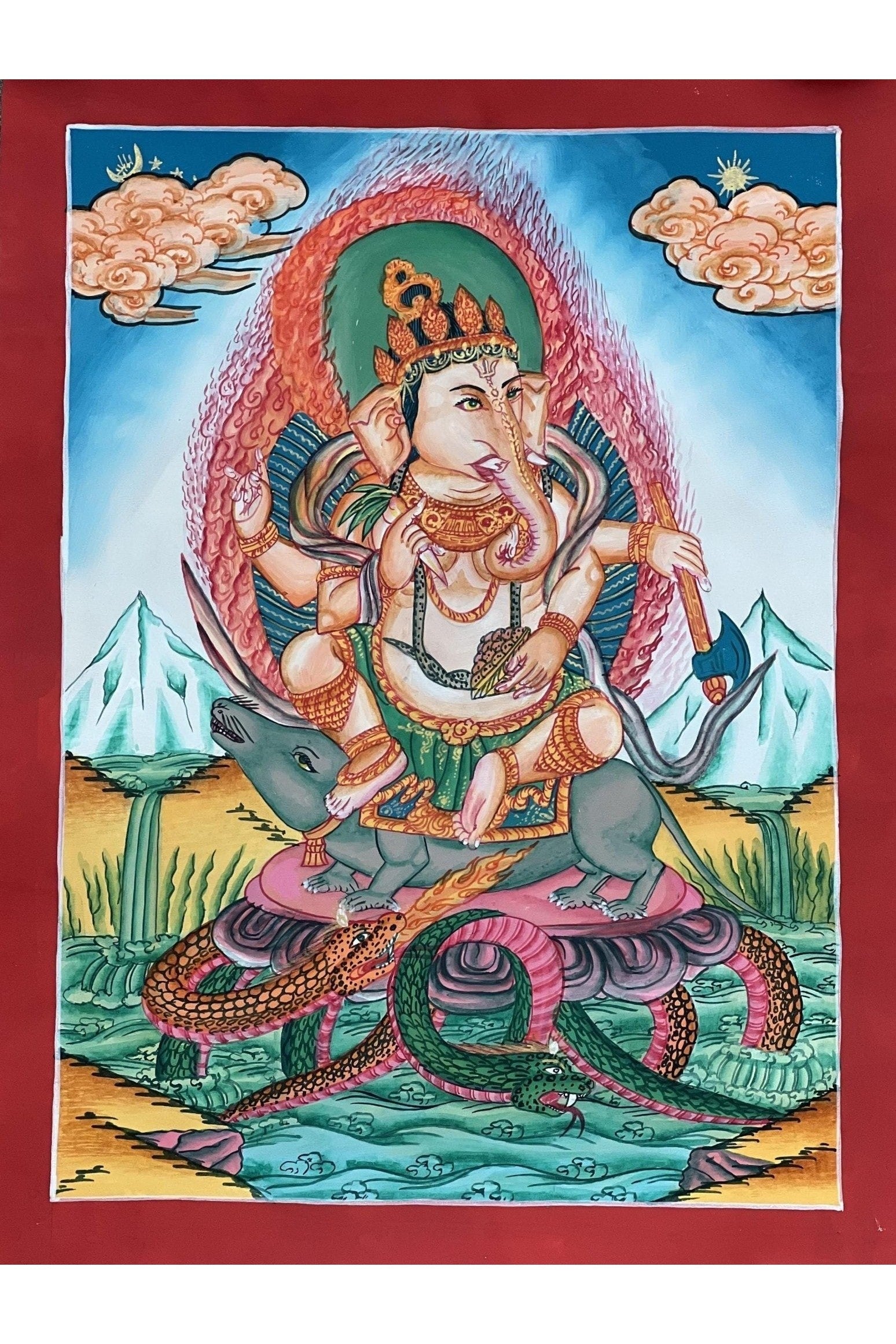 Lord Ganesha Ganesha/ Ganapati/Vinayaka, Newari Paubha/ Thangka Painting, Original Masterpiece Art - Tibetan Thangka Art