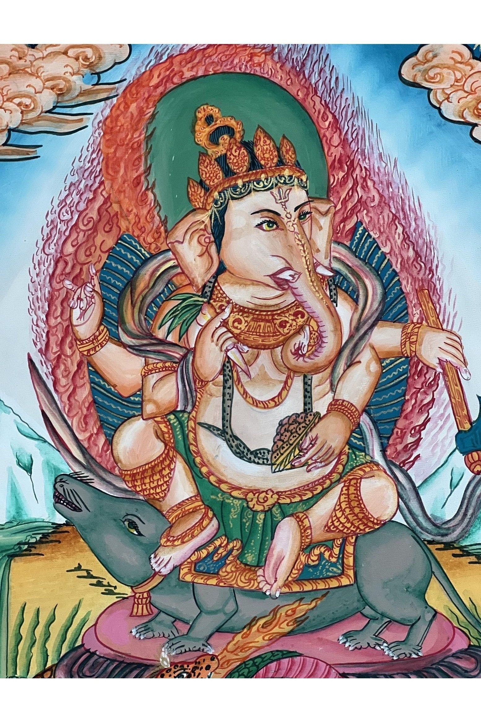 Lord Ganesha Ganesha/ Ganapati/Vinayaka, Newari Paubha/ Thangka Painting, Original Masterpiece Art - Tibetan Thangka Art