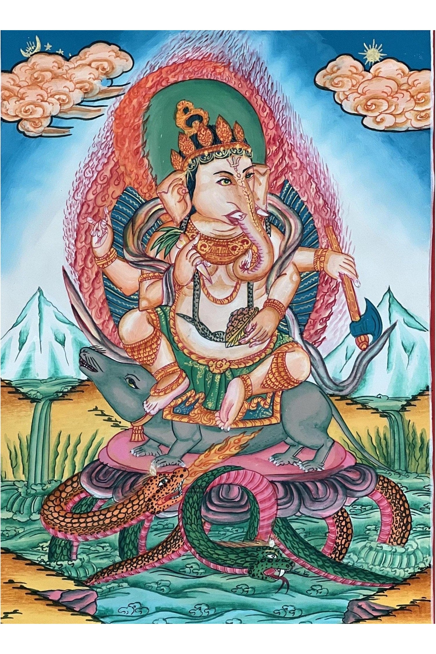 Lord Ganesha Ganesha/ Ganapati/Vinayaka, Newari Paubha/ Thangka Painting, Original Masterpiece Art - Tibetan Thangka Art