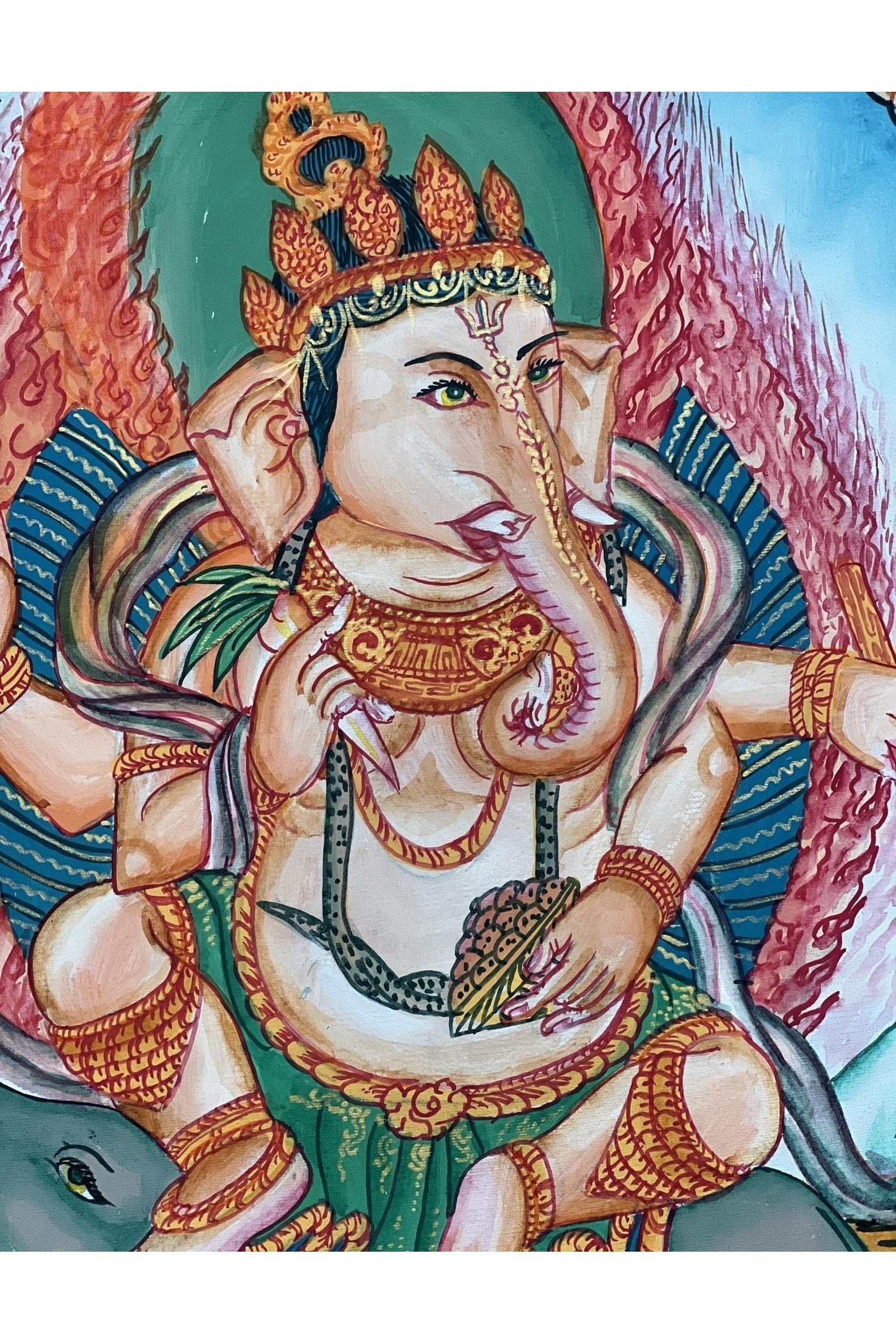 Lord Ganesha Ganesha/ Ganapati/Vinayaka, Newari Paubha/ Thangka Painting, Original Masterpiece Art - Tibetan Thangka Art