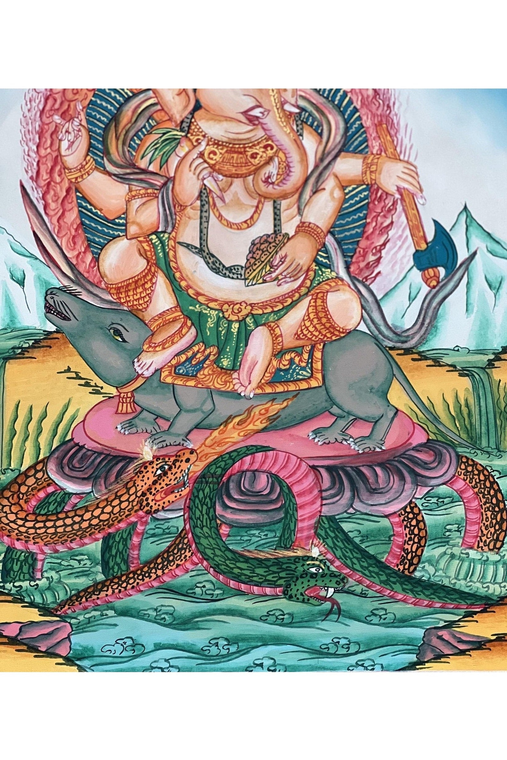 Lord Ganesha Ganesha/ Ganapati/Vinayaka, Newari Paubha/ Thangka Painting, Original Masterpiece Art - Tibetan Thangka Art