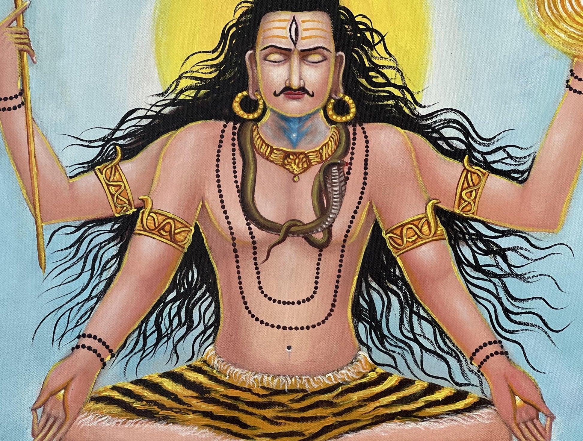 Lord Shiva | Mahadeva Meditating on Kailash | Acrylic Painting on Canvas | Divine Serenity Large Masterpiece Acrylic Palette Knife Painting - Tibetan Thangka Art