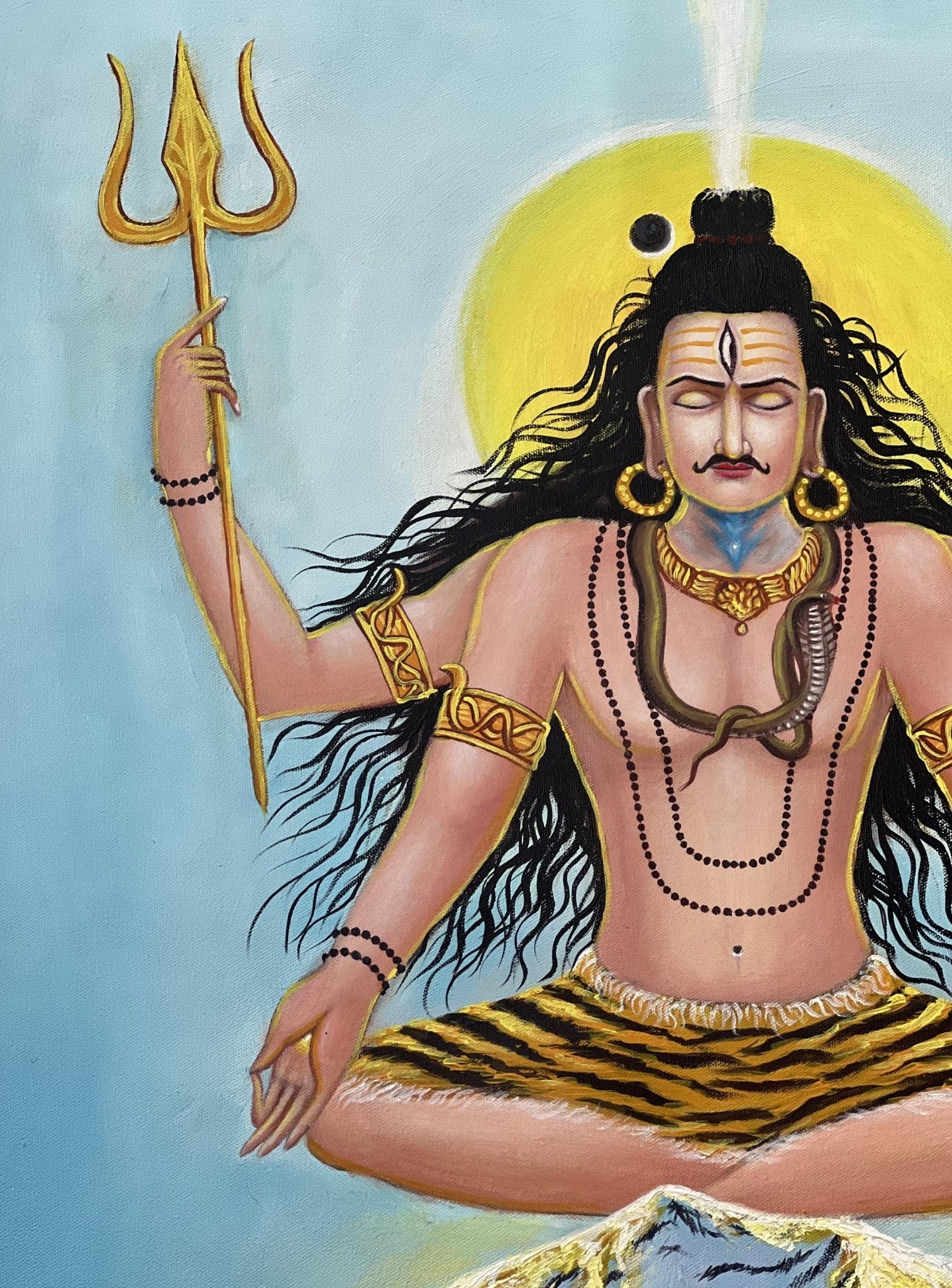 Lord Shiva | Mahadeva Meditating on Kailash | Acrylic Painting on Canvas | Divine Serenity Large Masterpiece Acrylic Palette Knife Painting - Tibetan Thangka Art