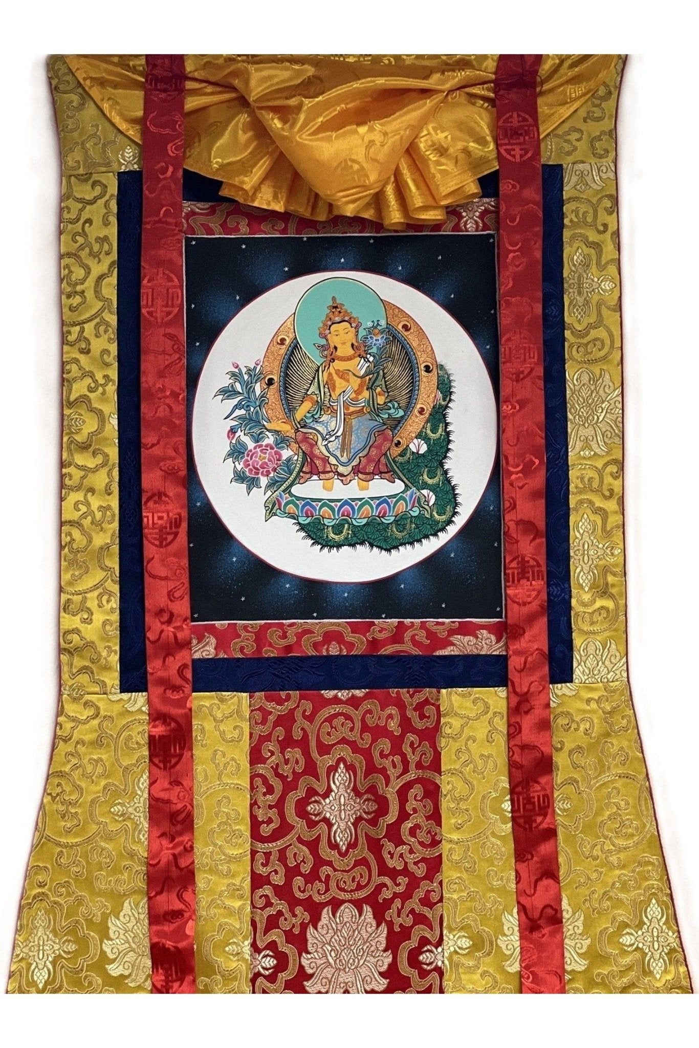 Maitreya Buddha/ Future Buddha Tibetan Thangka Painting Original High - Quality Art Bordered with Silk - Tibetan Thangka Art